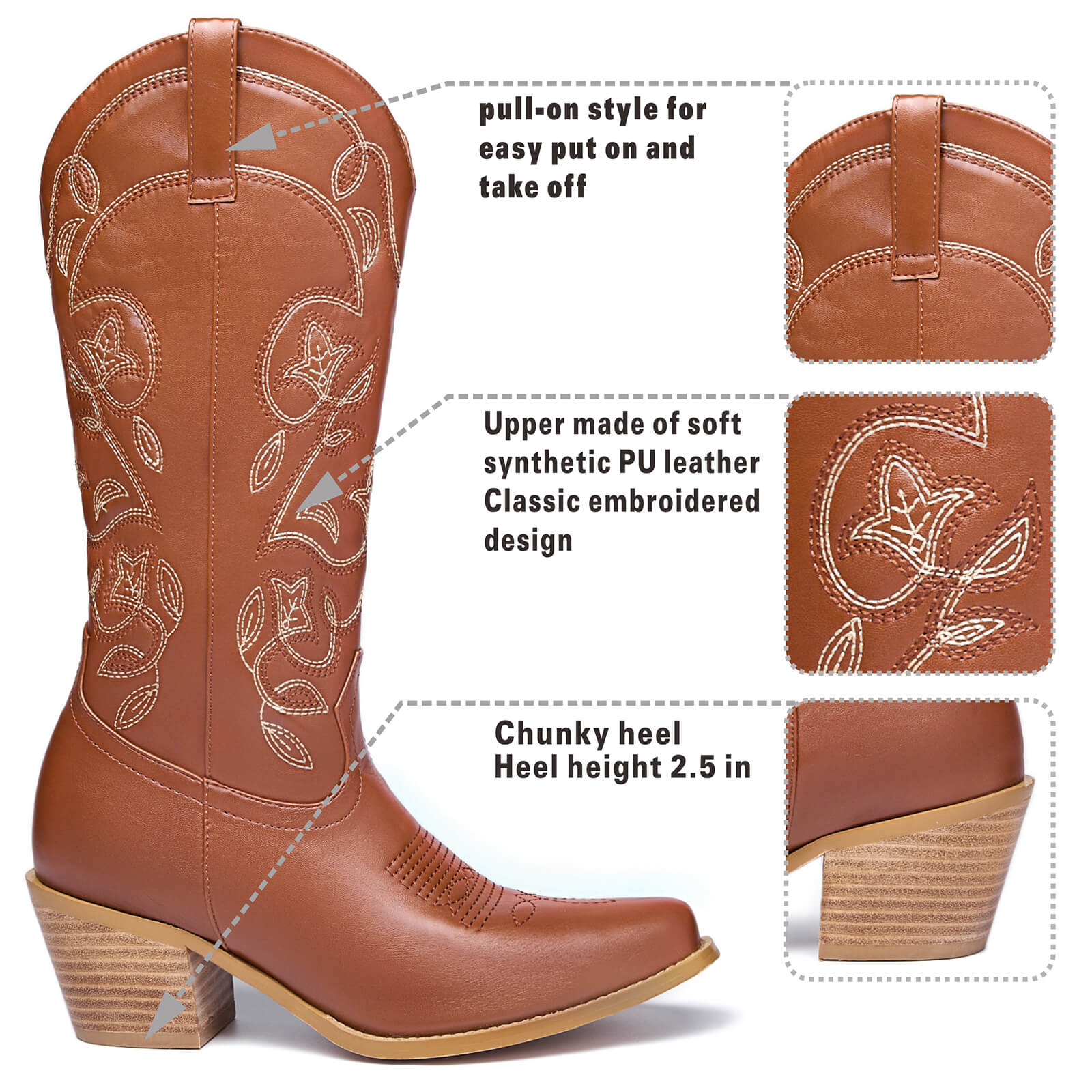 Western Cowboy Mid Wide Calf Boots