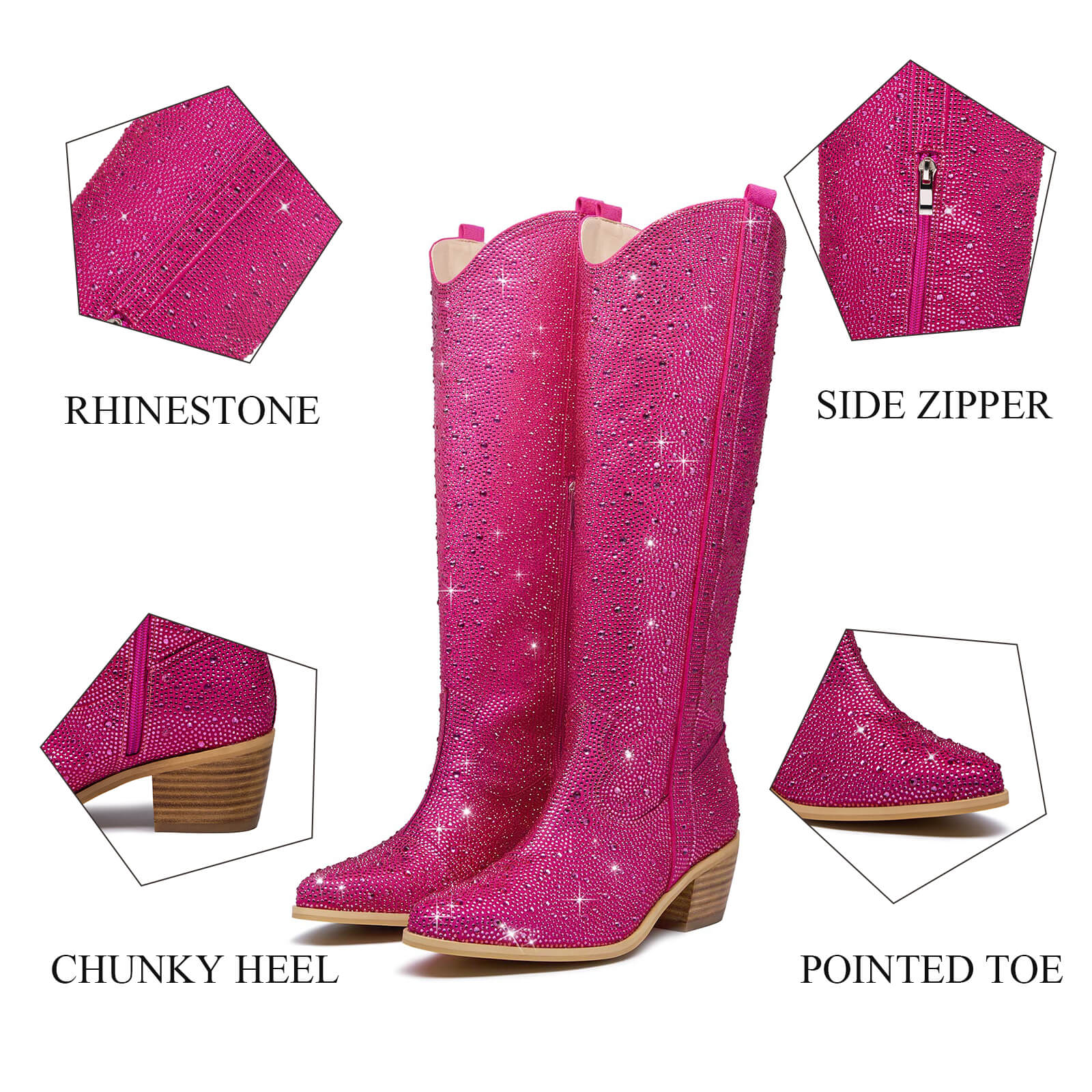 Glitter Rhinestone Knee High Cowboy Boots