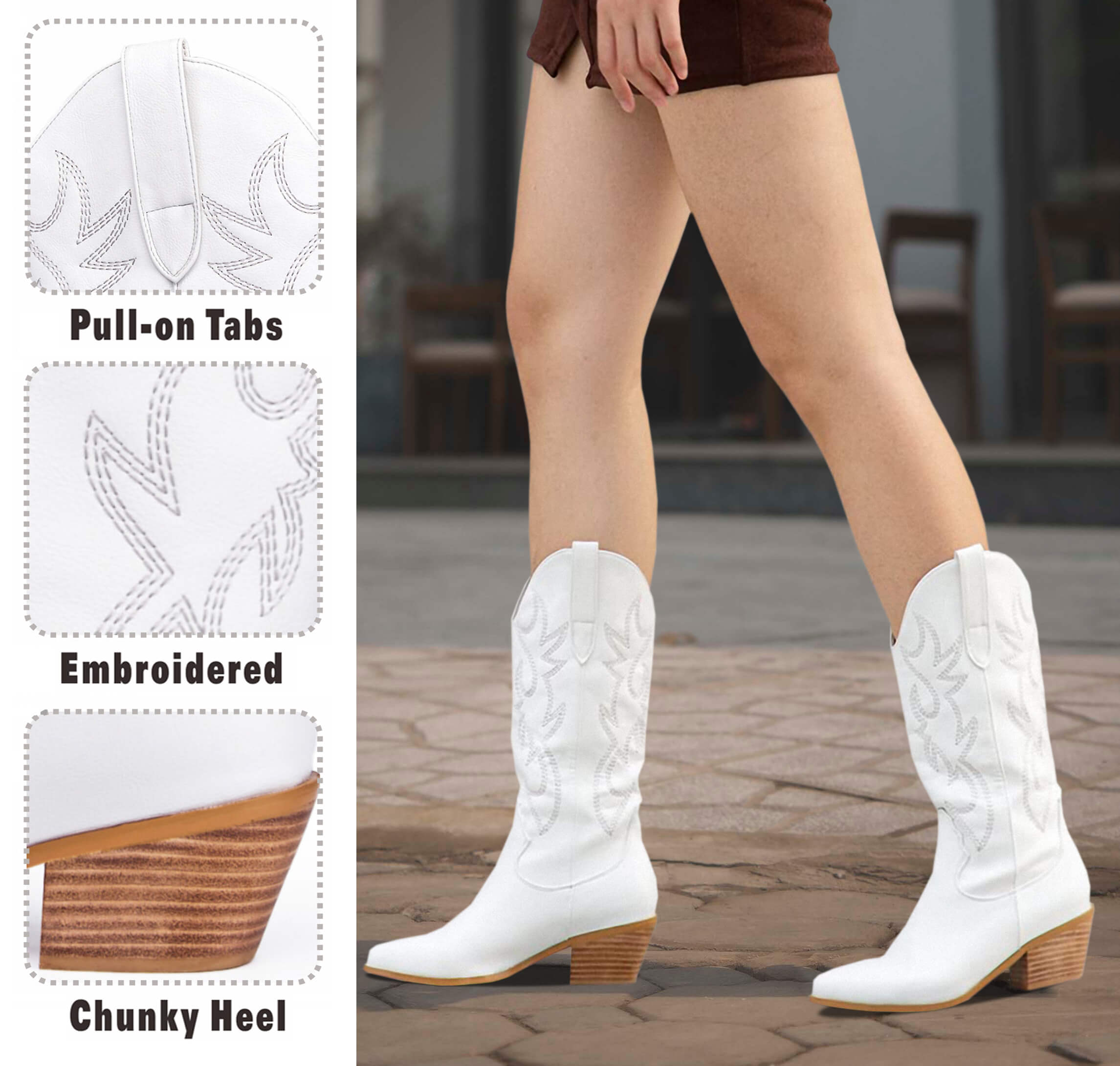 Western Embroidery Mid Calf Cowboy Boots