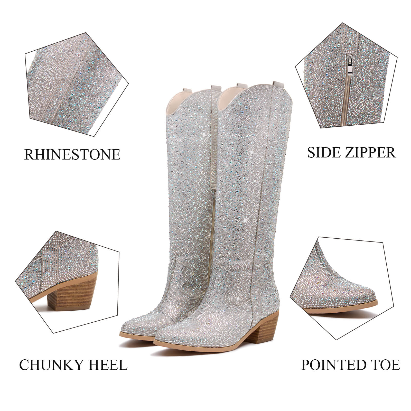 Glitter Rhinestone Knee High Cowboy Boots