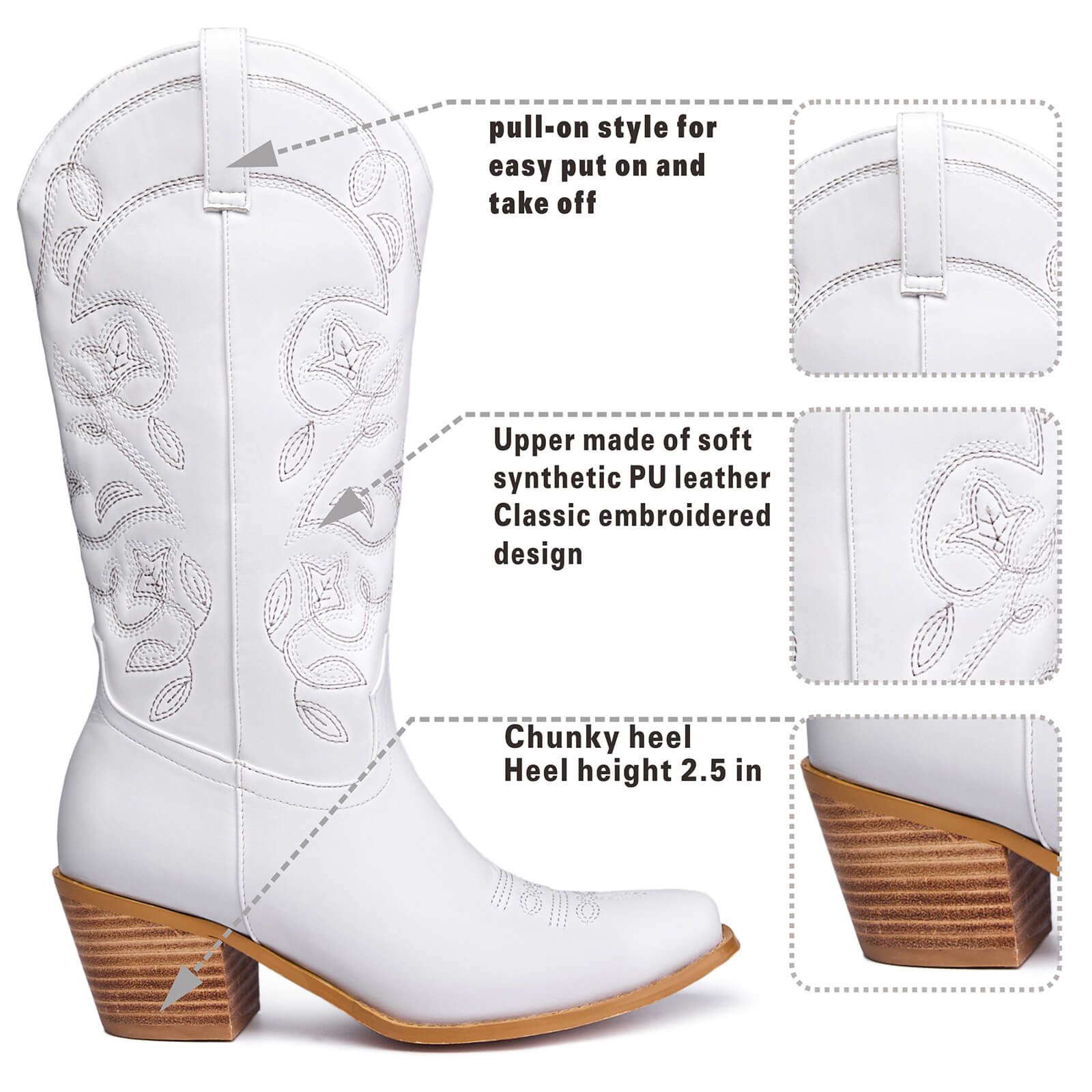 Western Cowboy Mid Wide Calf Boots