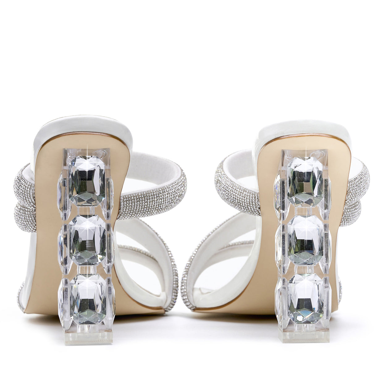 Women's Rhinestone Clear Chunky Block Heels Sandals