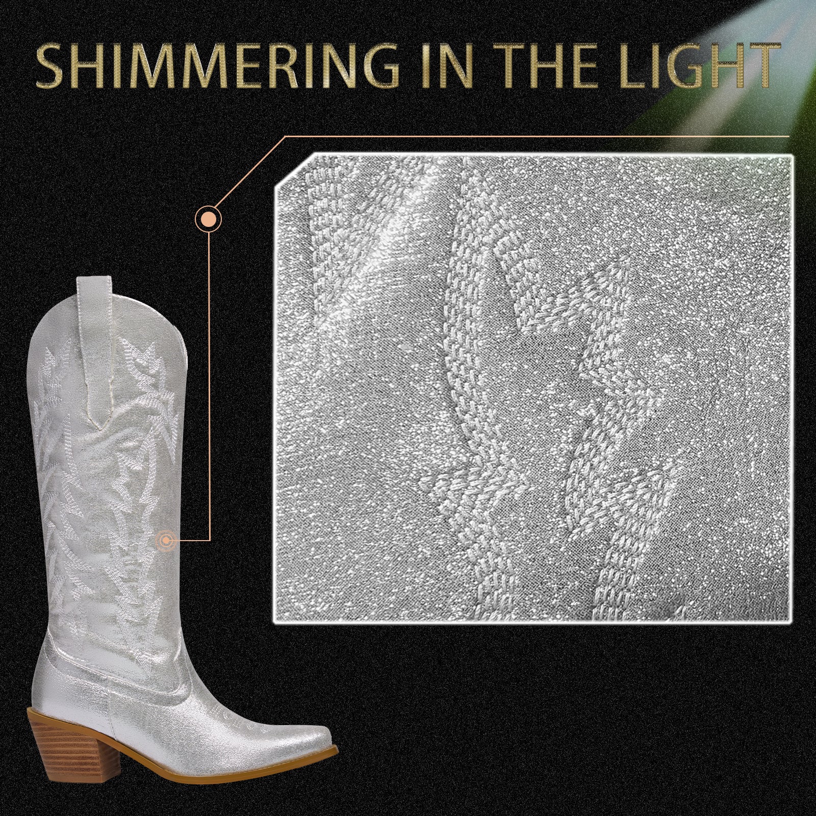 Metallic Embroidered Knee High Cowboy Boots