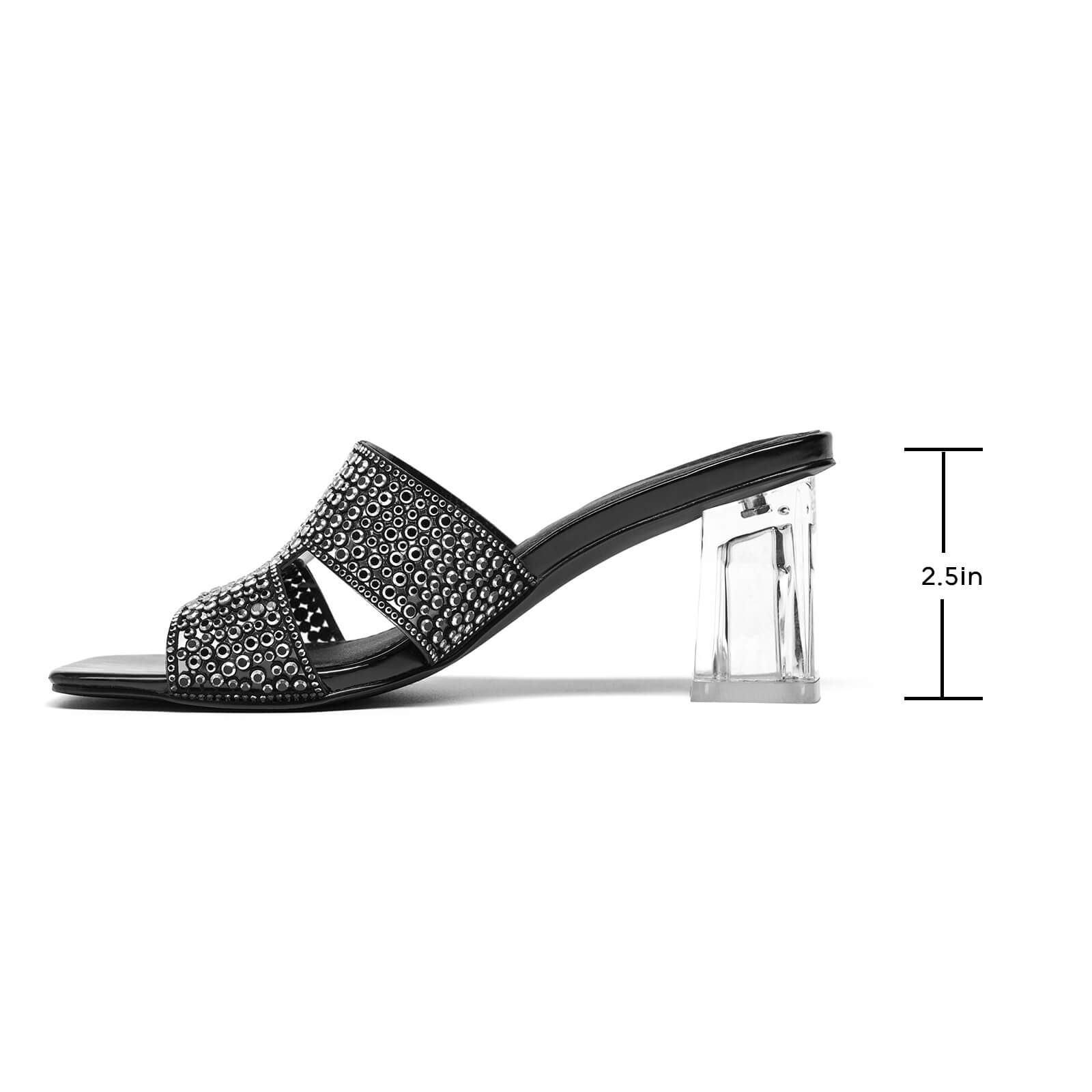 Rhinestones Block Heels Clear Low Heel Chunky Mules Sandals