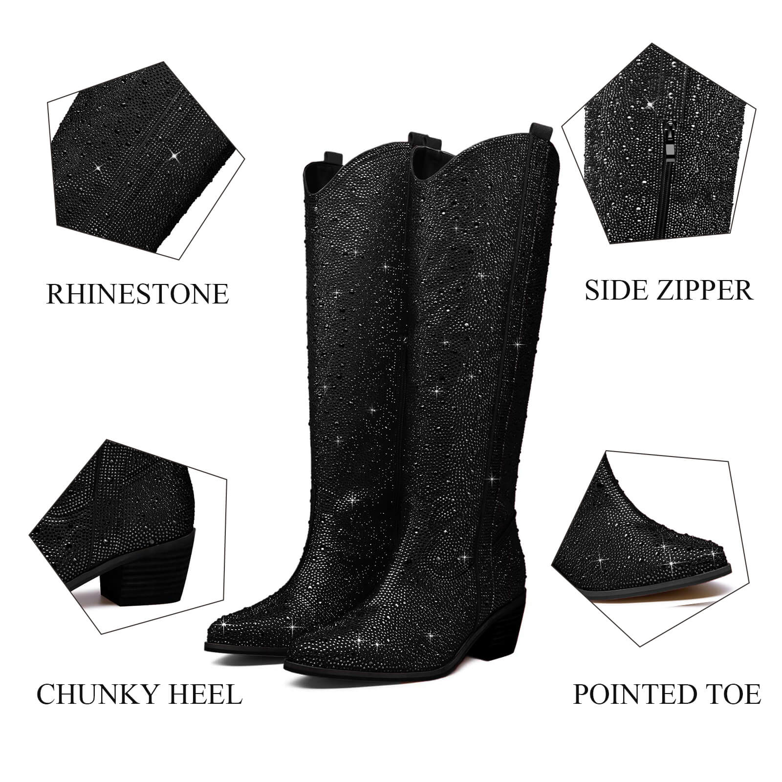 Glitter Rhinestone Knee High Cowboy Boots