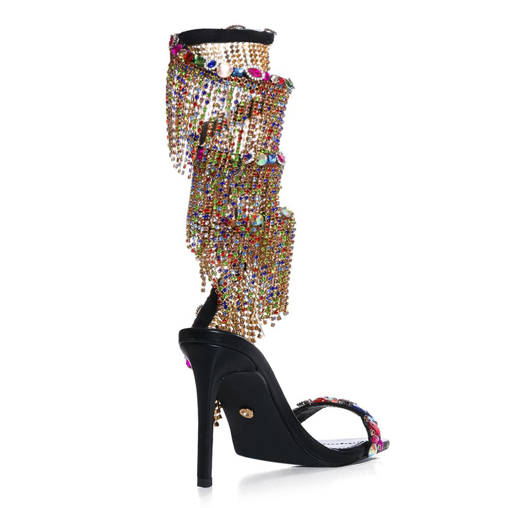 Multi-color gemstone embellished rhinestone sandals