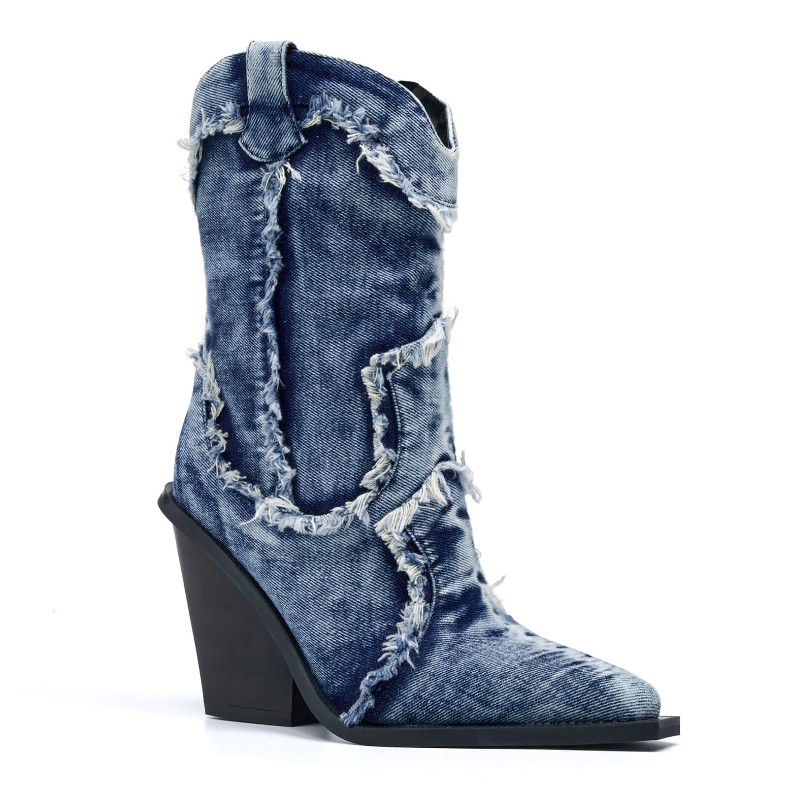 Women Denim Cowboy Mid Calf Boots