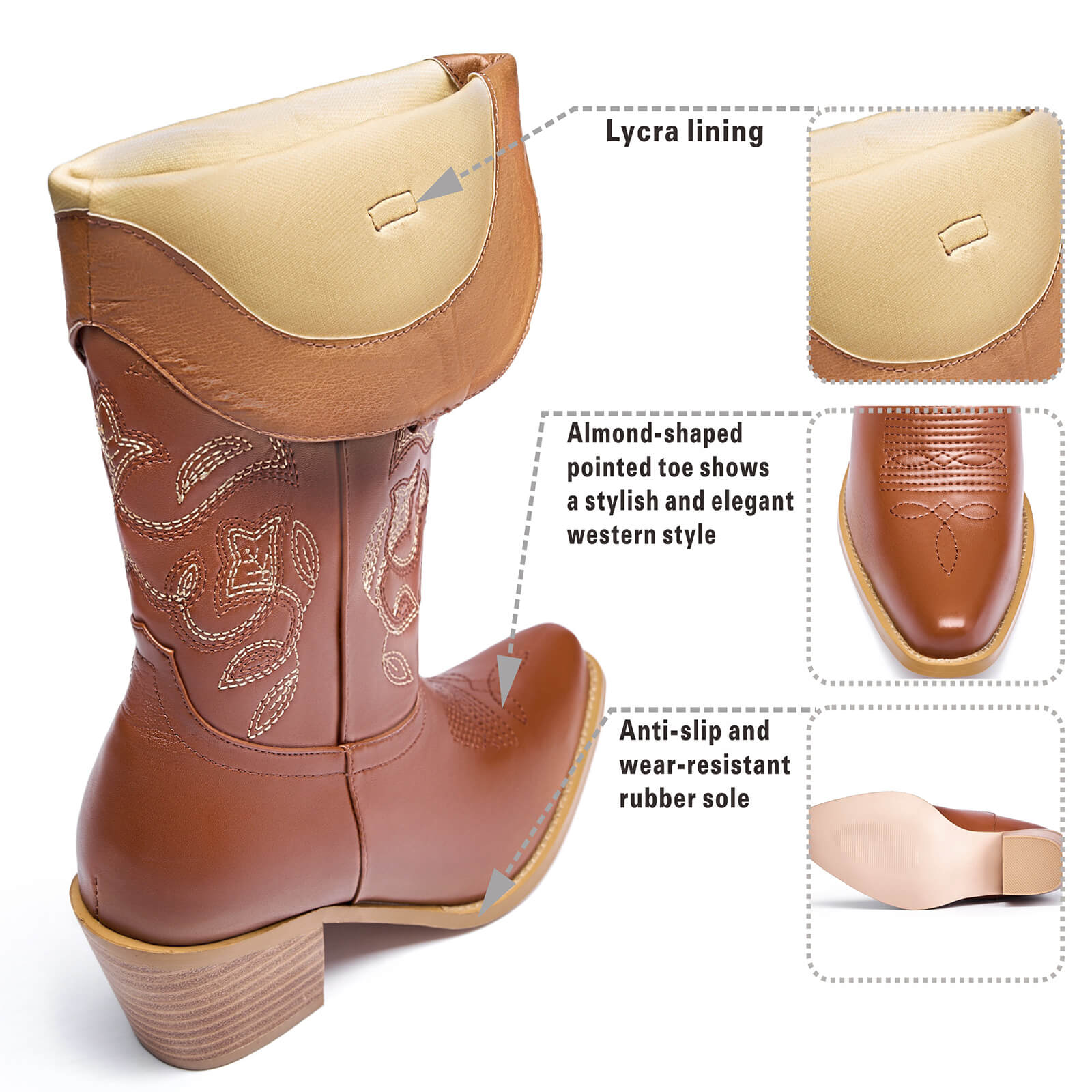 Western Cowboy Mid Wide Calf Boots