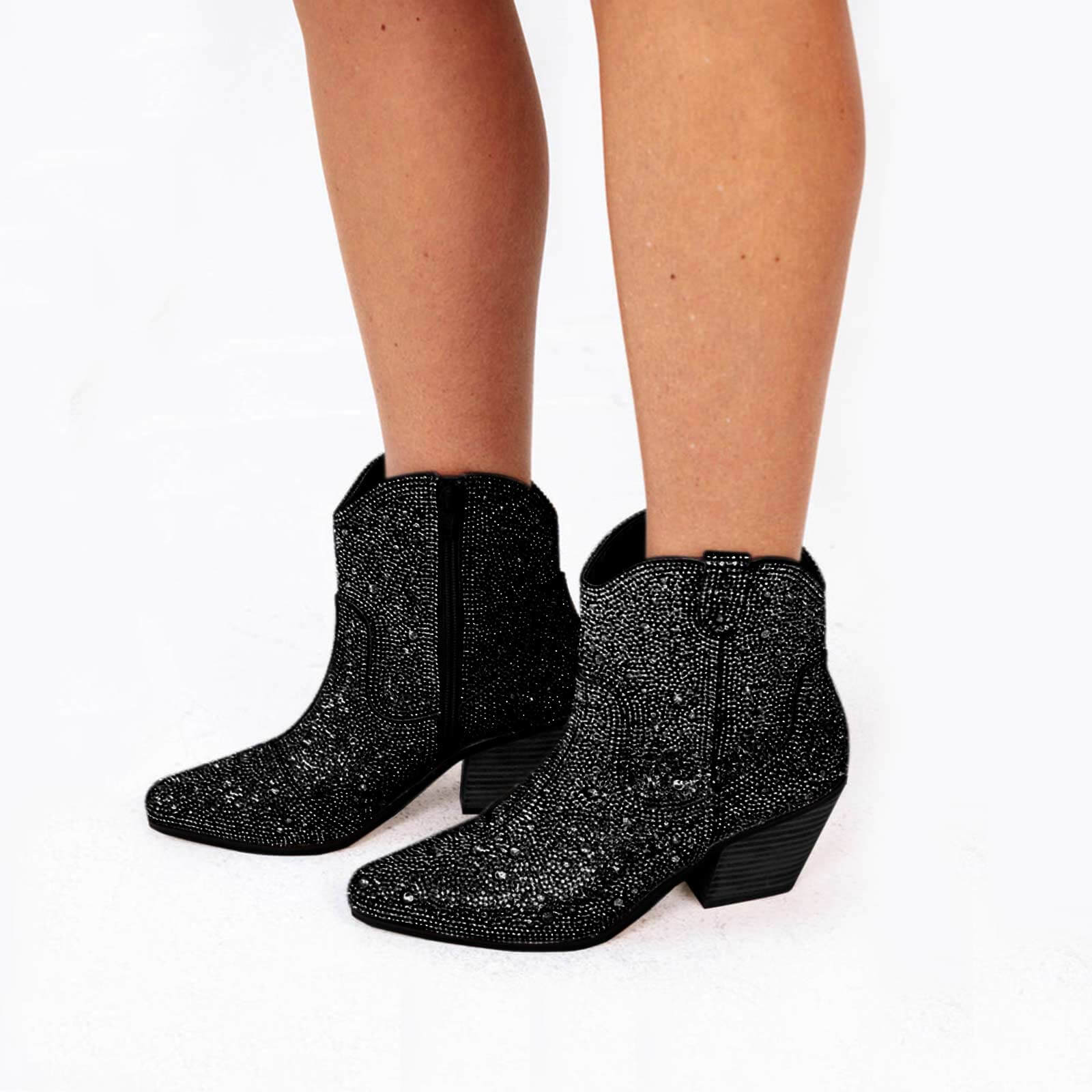 Rhinestone Cowboy Boots Sparkly Ankle Cowgirl Booties