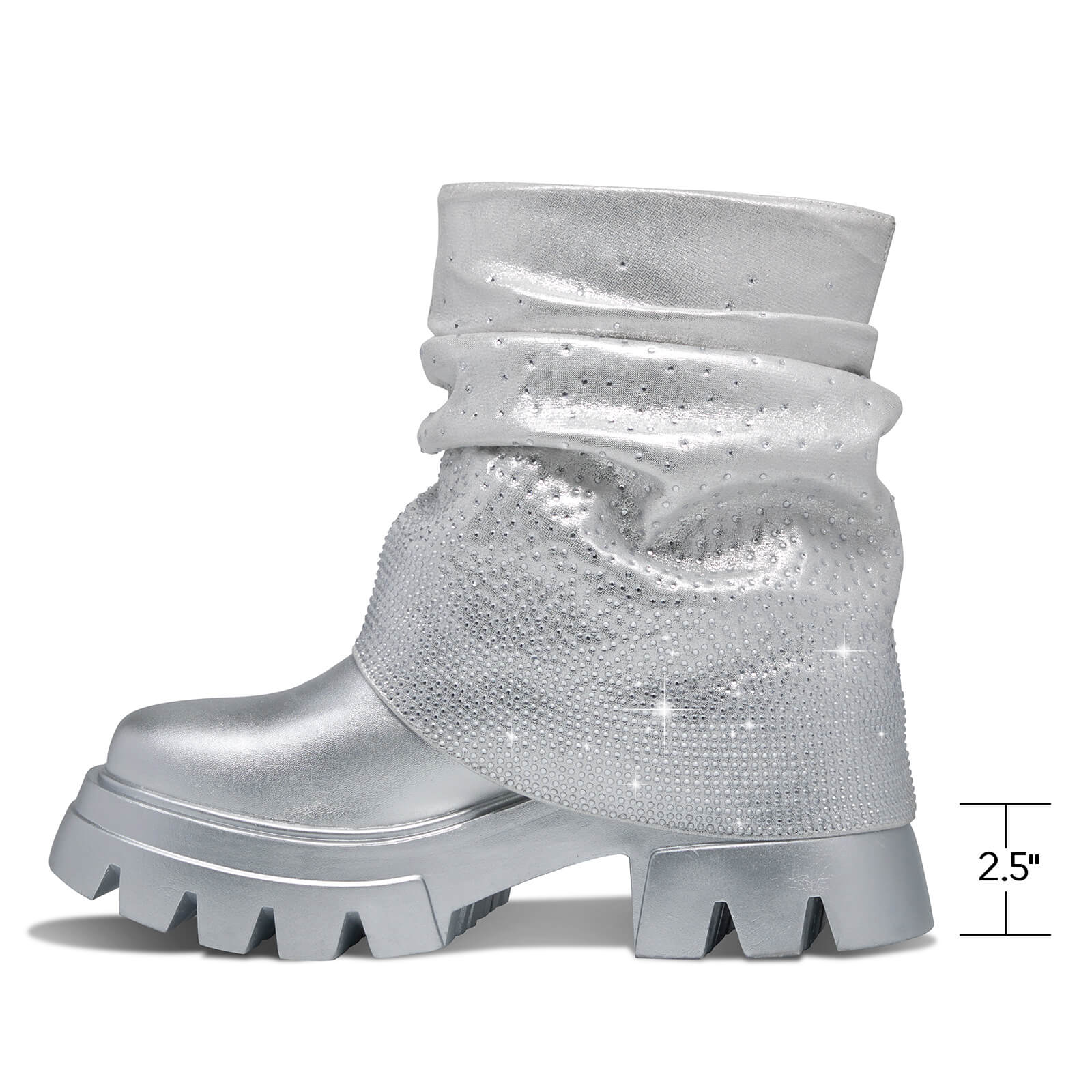 Women's Silver Rhinestone Round Toe Fold Over Boots