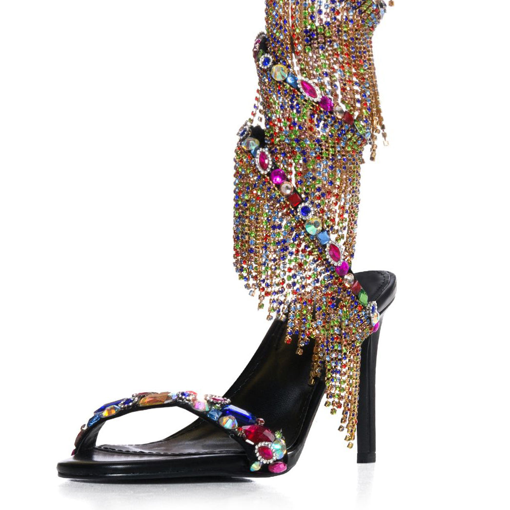 Multi-color gemstone embellished rhinestone sandals