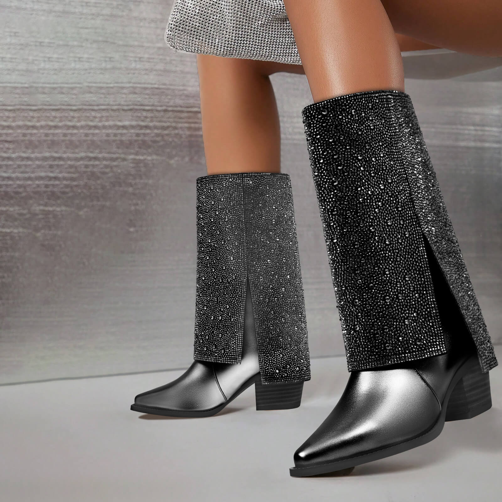 Sparkle Rhinestone Fold Over Cowboy Boots