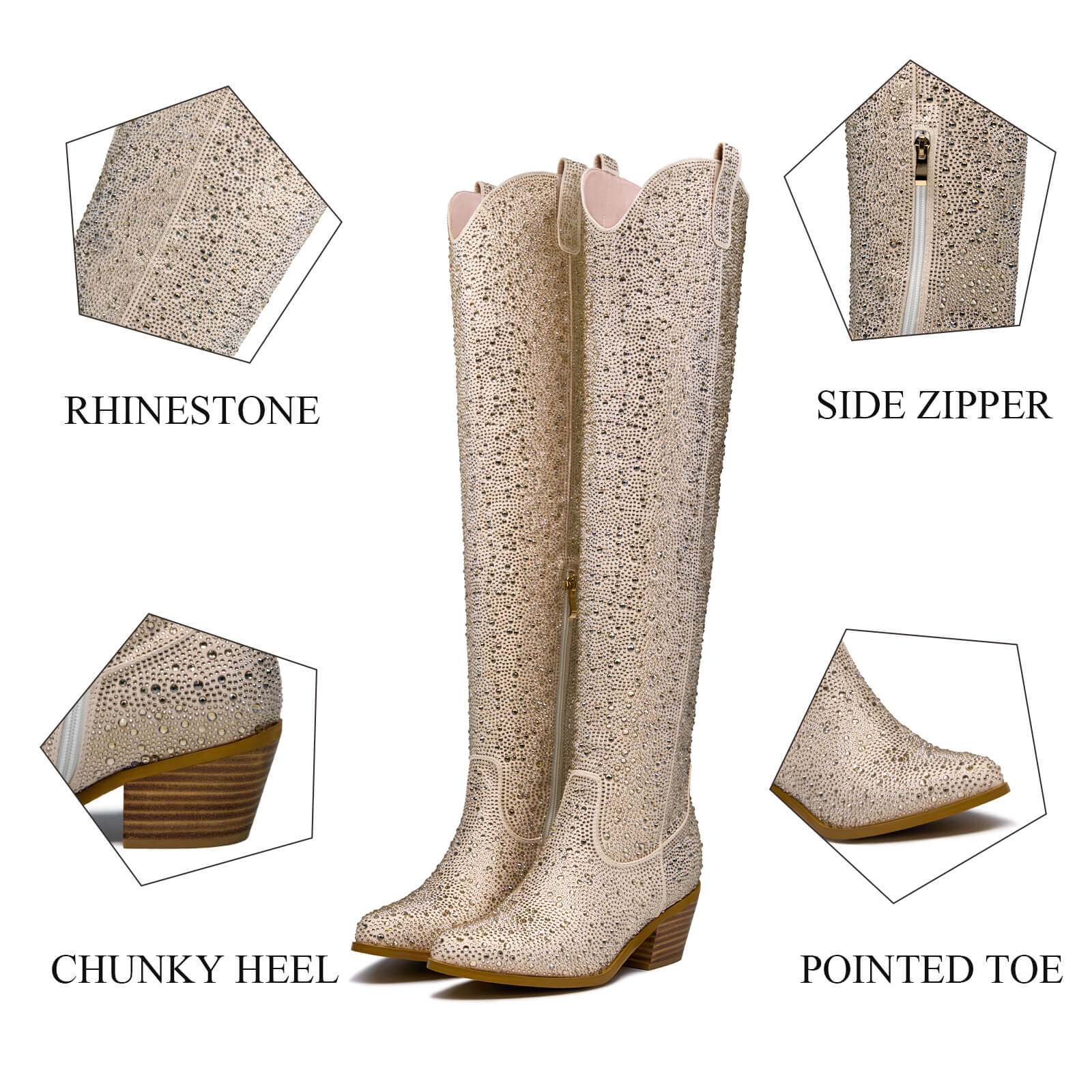 Women's Rhinestone Knee High Cowboy Boots