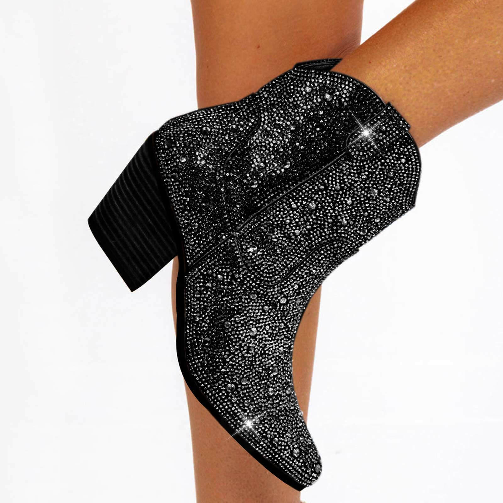 Rhinestone Cowboy Boots Sparkly Ankle Cowgirl Booties