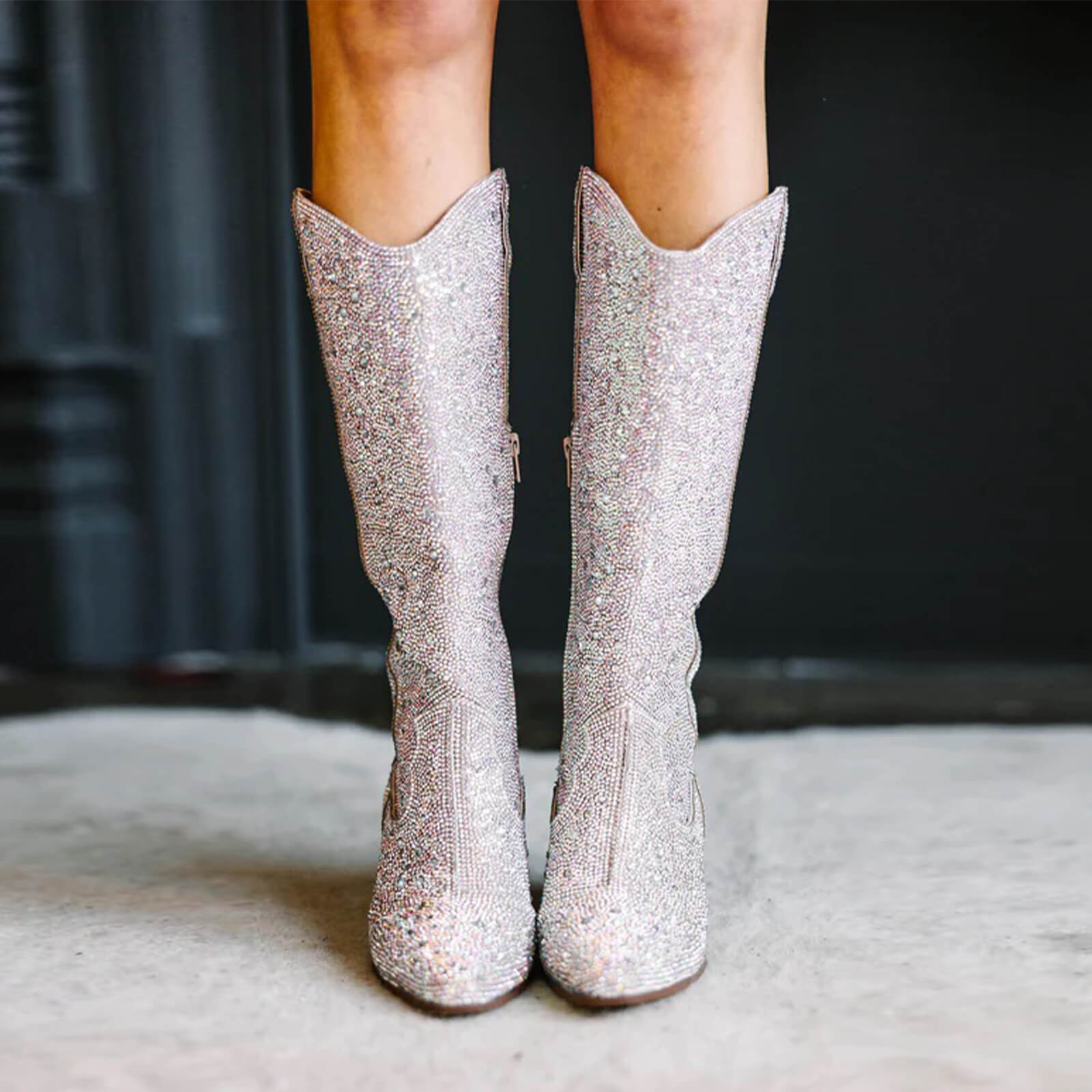 Glitter Rhinestone Knee High Cowboy Boots