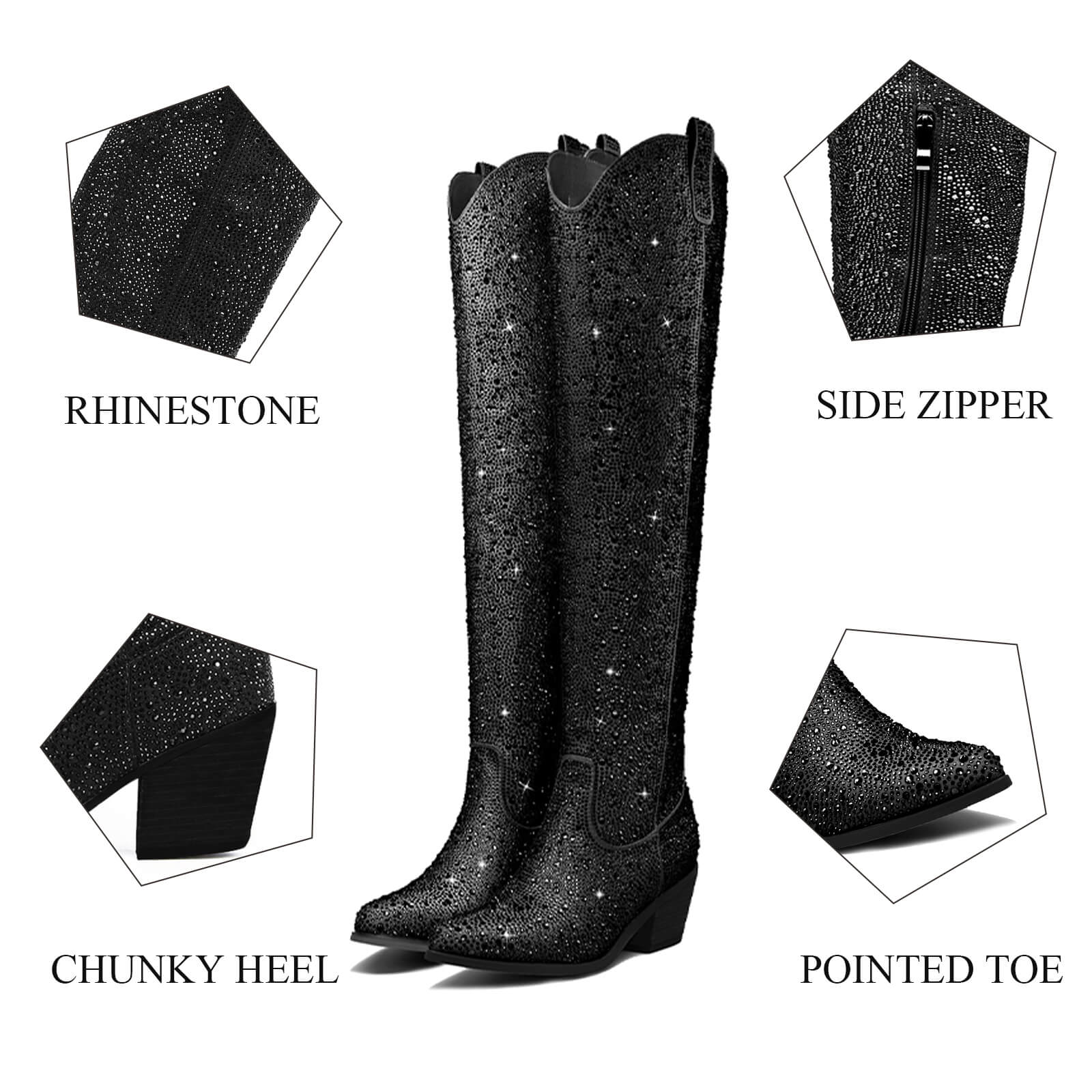 Women's Rhinestone Knee High Cowboy Boots