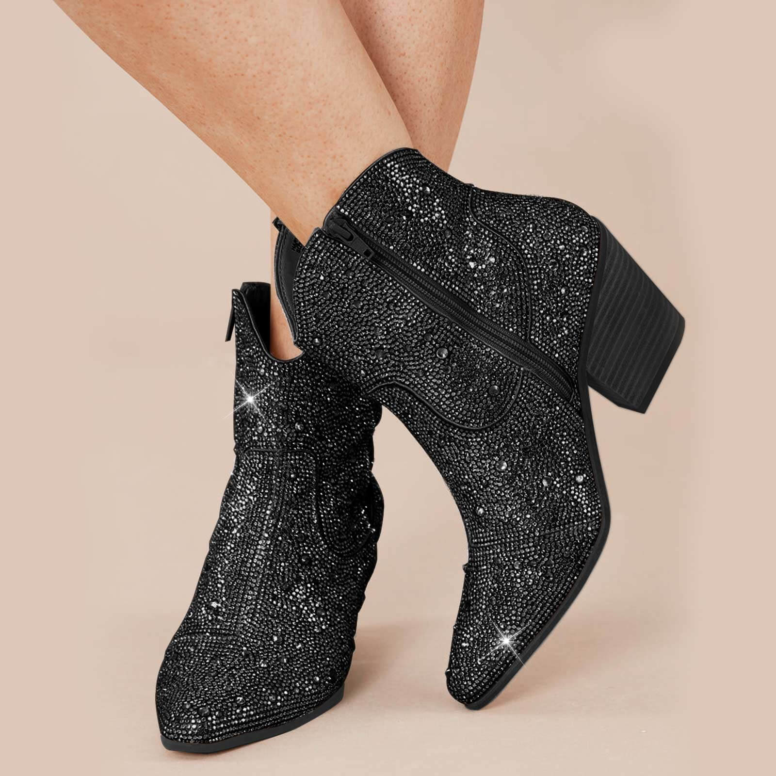 Rhinestone Cowboy Boots Sparkly Ankle Cowgirl Booties