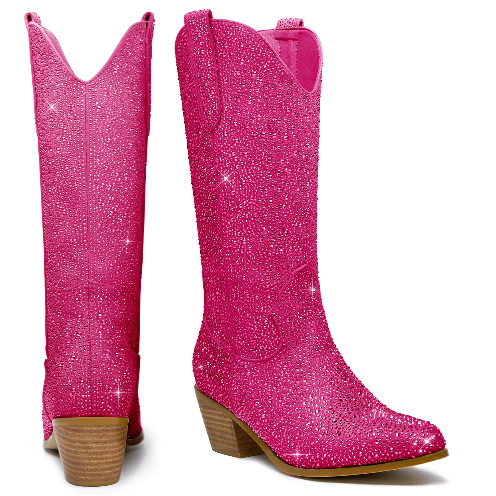 Women's Rhinestone Mid Calf Cowboy Boots