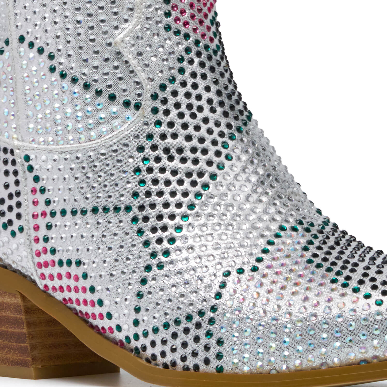 Rhinestones Western Chunky Stack Heel Mid Calf Boots