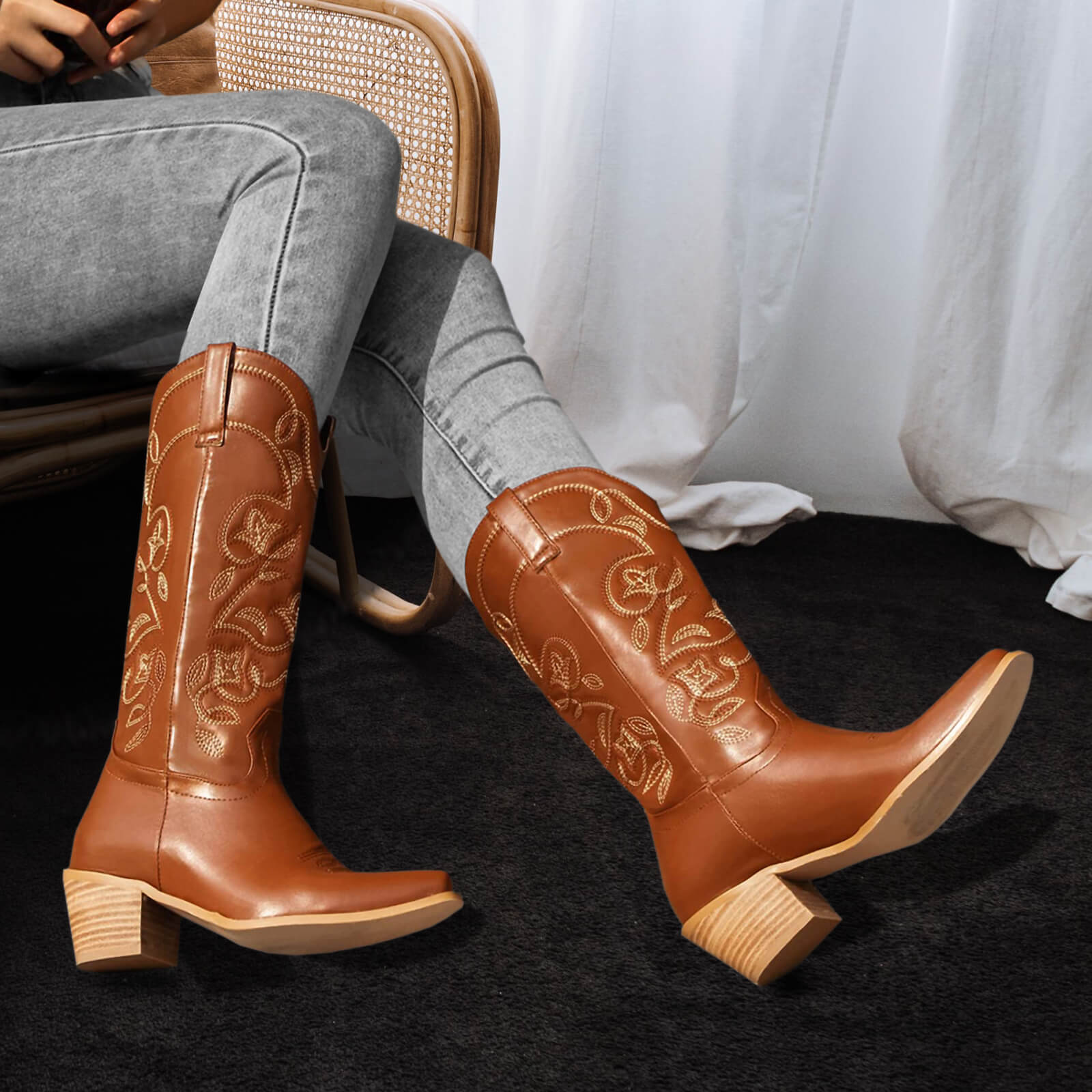 Western Cowboy Mid Wide Calf Boots