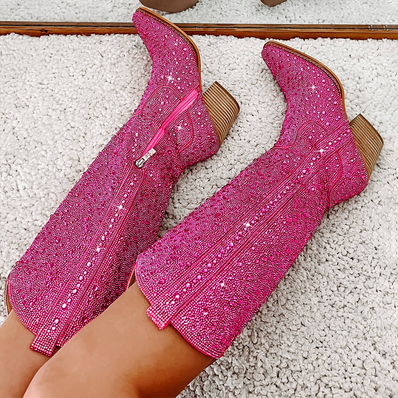 Glitter Rhinestone Knee High Cowboy Boots