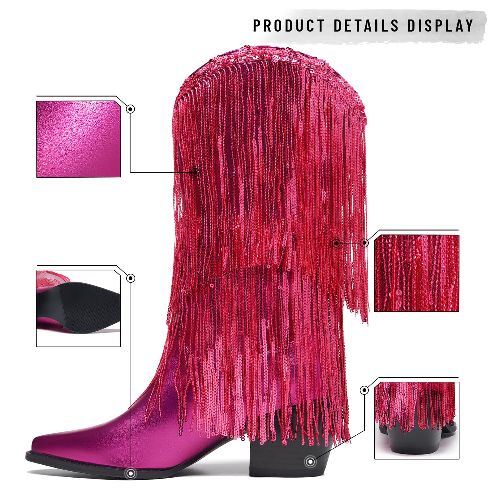 Cowboy Boots for Women Mid Calf Sequin Boots