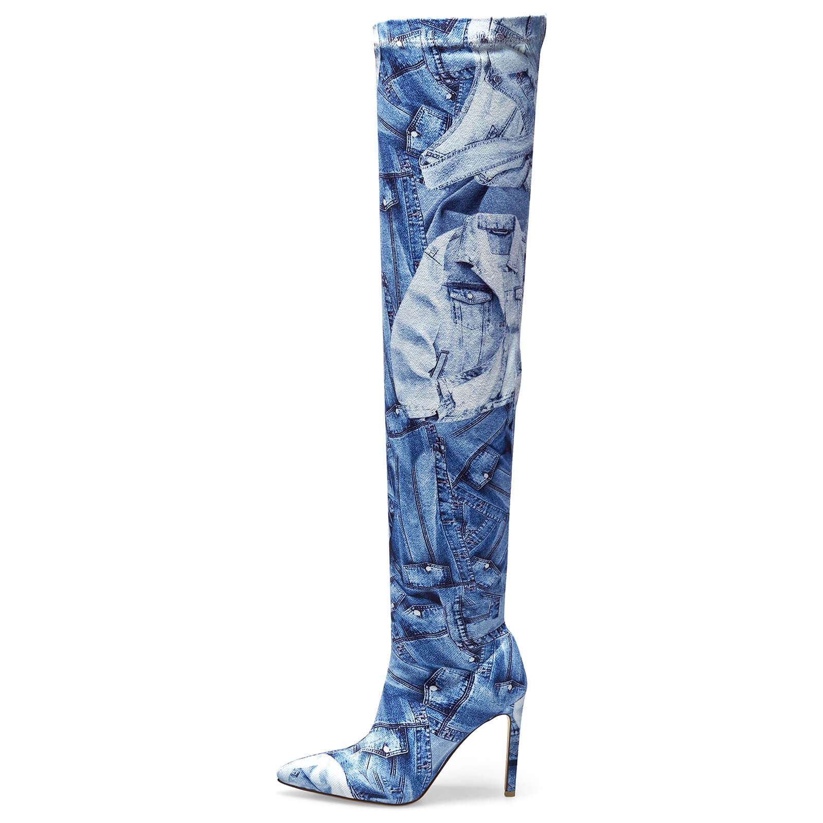 Women's Pointed Toe Stiletto Canvas Stretch Over The Knee Boots