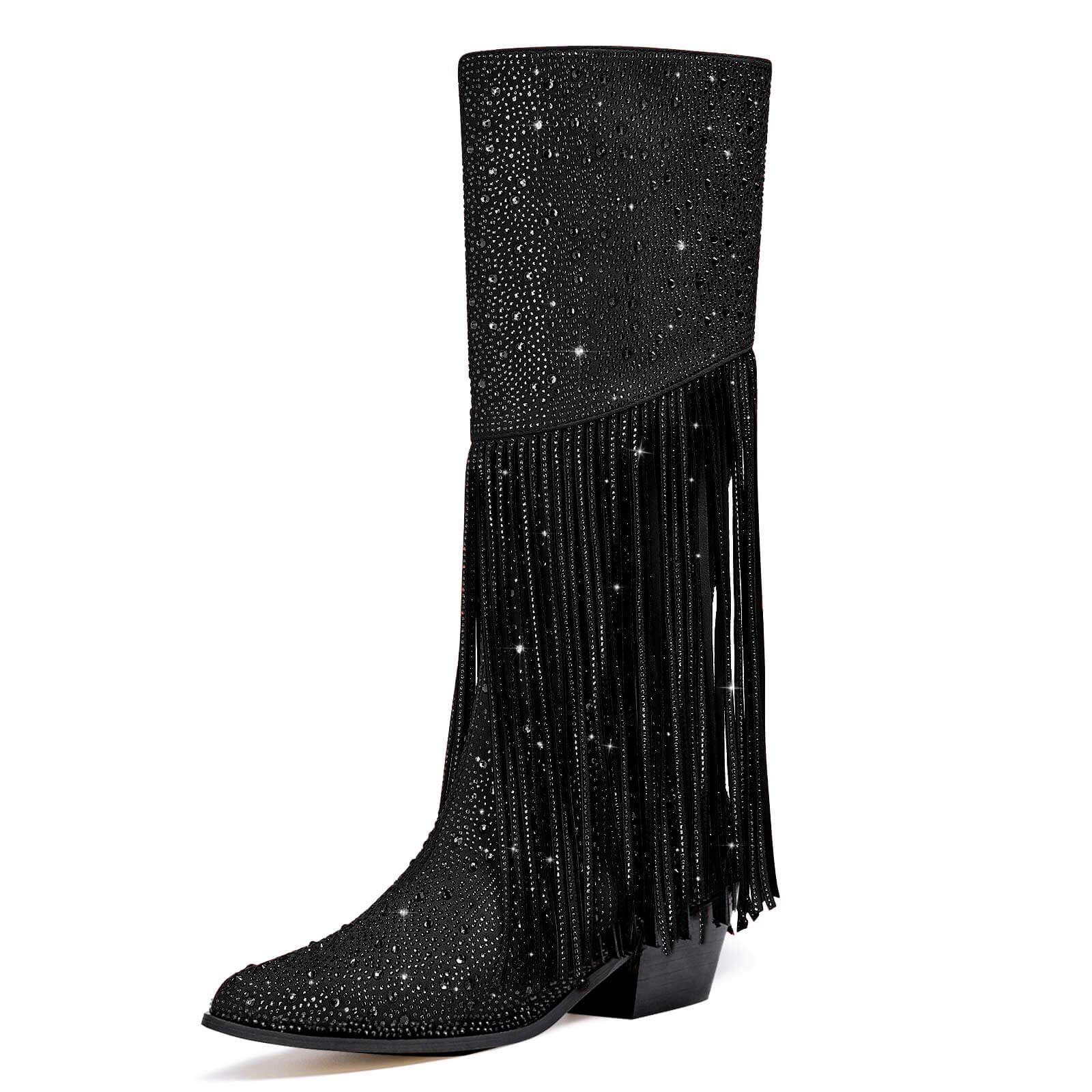 Women's Rhinestone Fringe Knee High Cowboy Boots