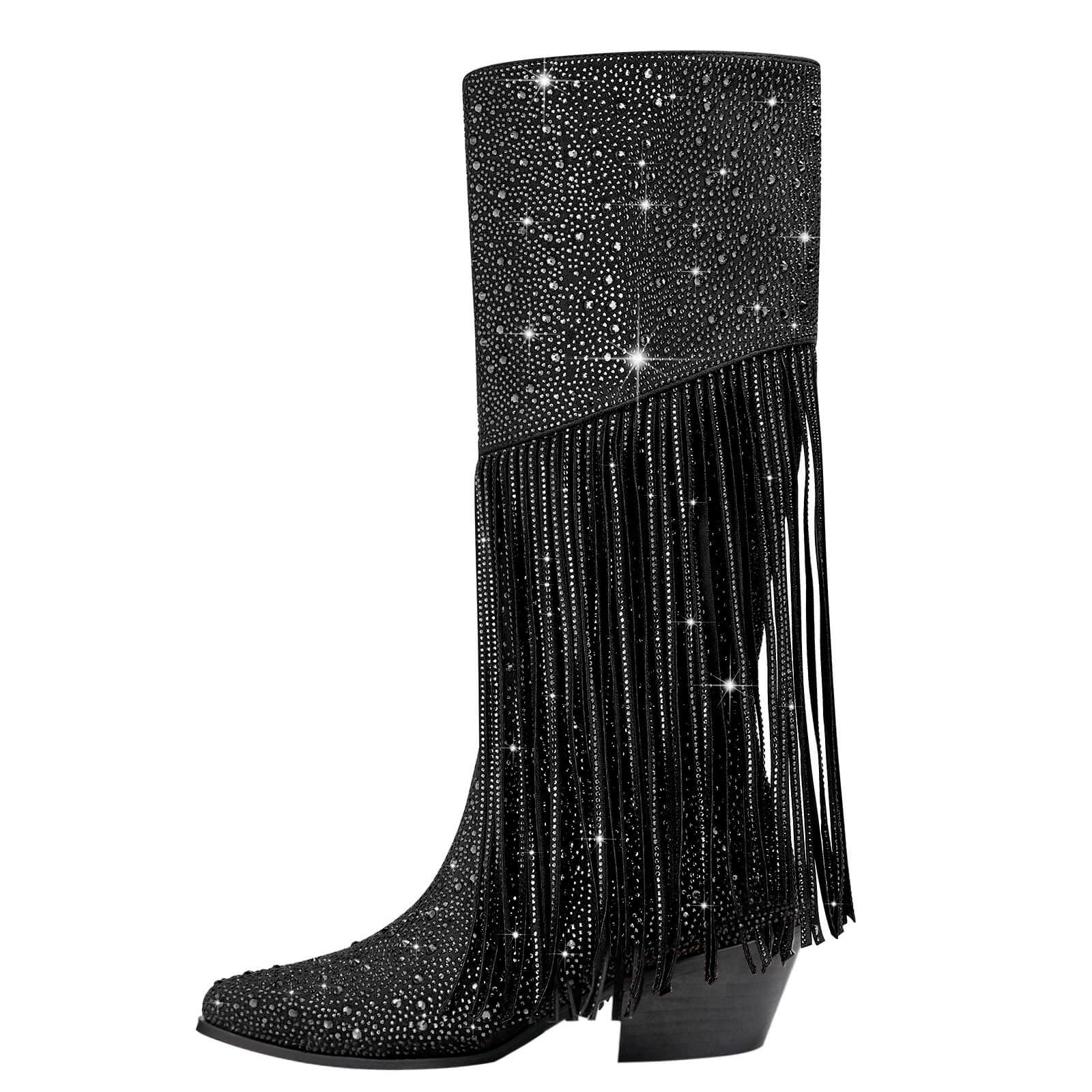 Women's Rhinestone Fringe Knee High Cowboy Boots