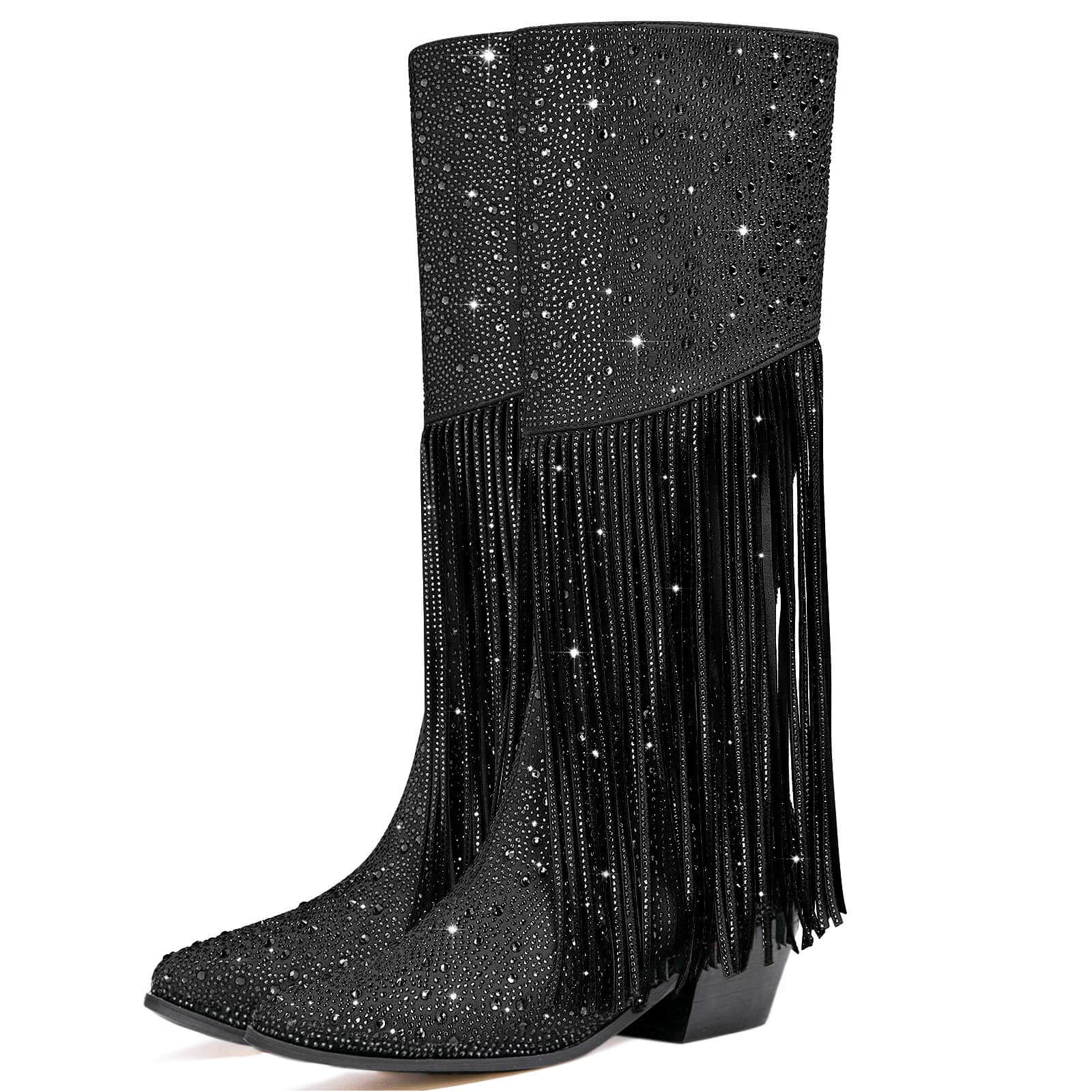 Women's Rhinestone Fringe Knee High Cowboy Boots