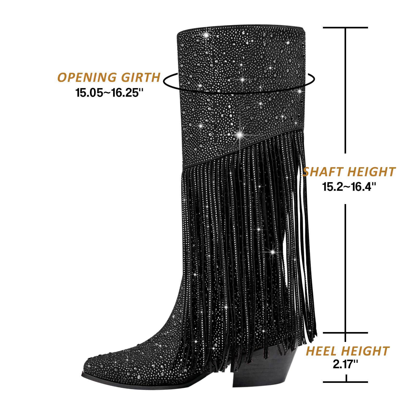 Women's Rhinestone Fringe Knee High Cowboy Boots