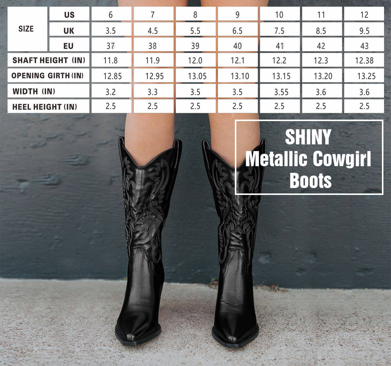 Embroidered Metallic Western Cowgirl Boots