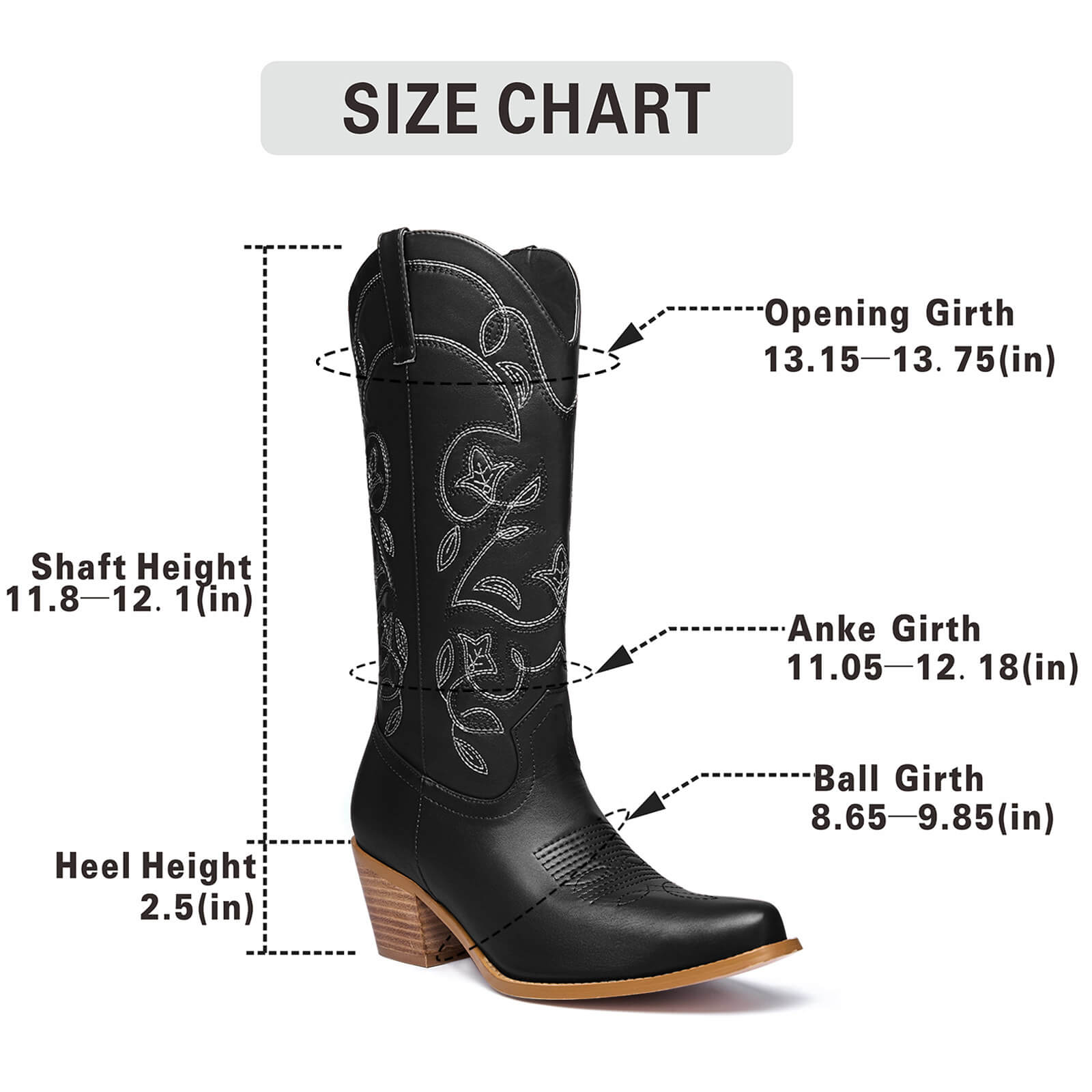 Western Cowboy Mid Wide Calf Boots