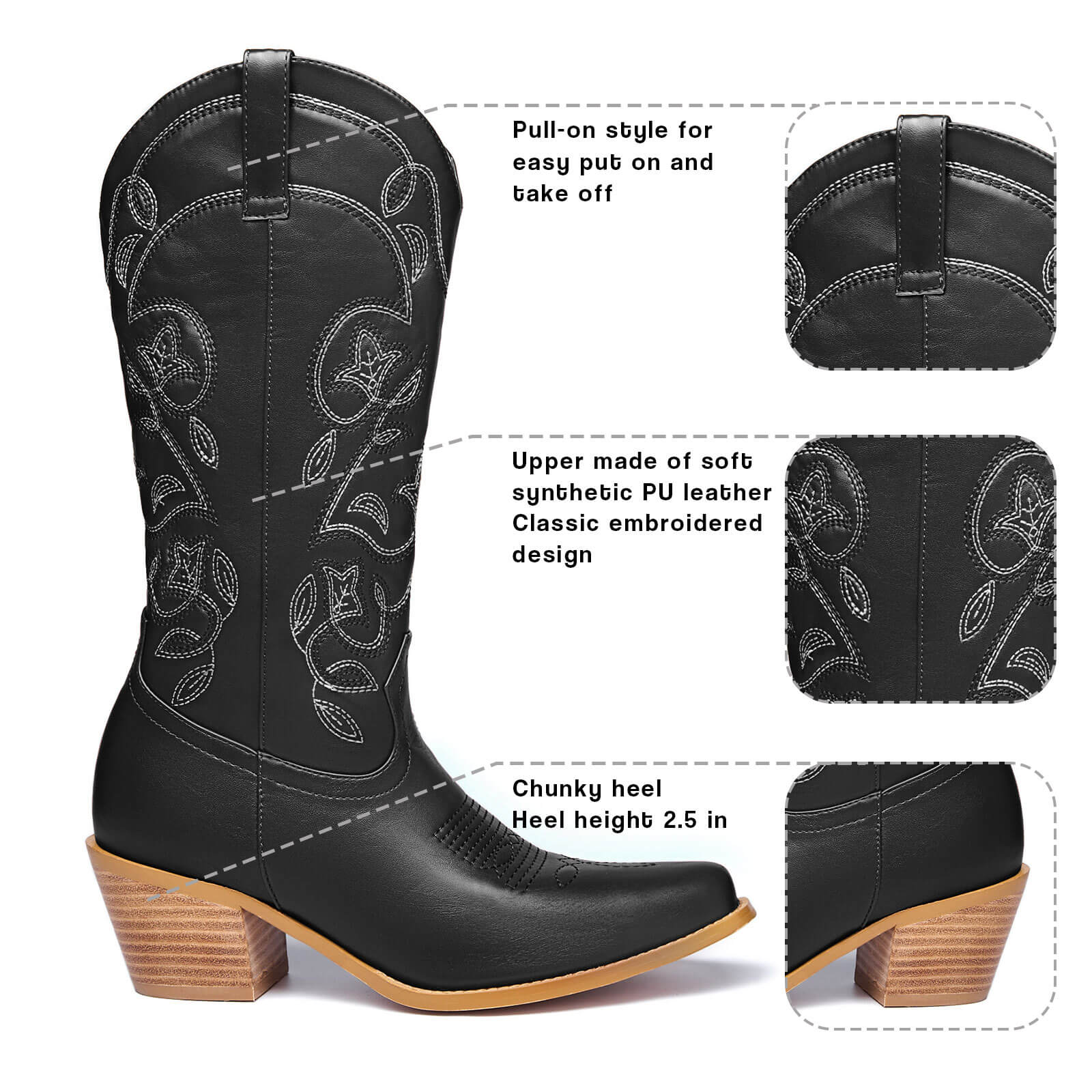 Western Cowboy Mid Wide Calf Boots