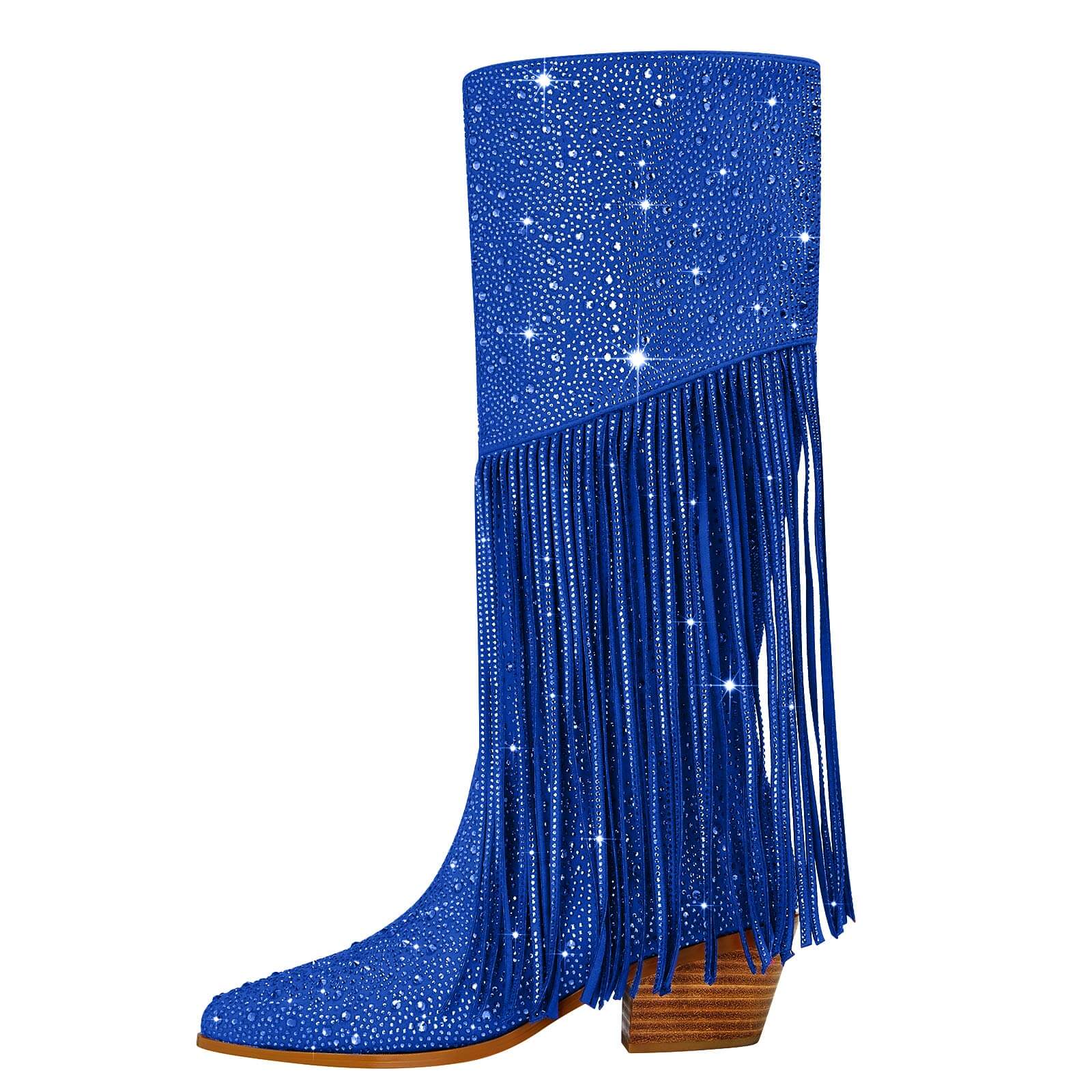 Women's Rhinestone Fringe Knee High Cowboy Boots