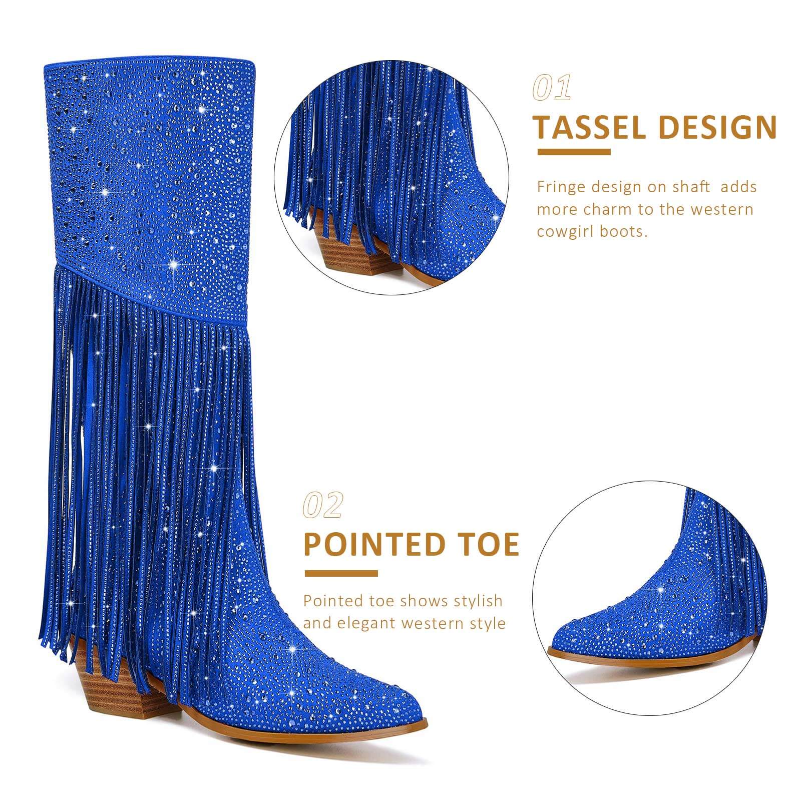 Women's Rhinestone Fringe Knee High Cowboy Boots