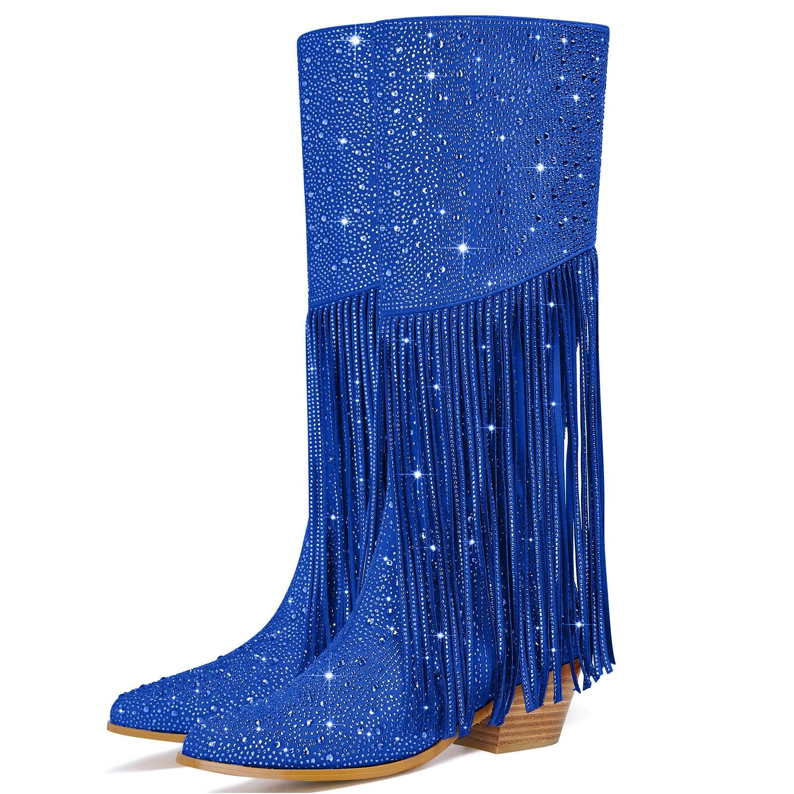 Women's Rhinestone Fringe Knee High Cowboy Boots