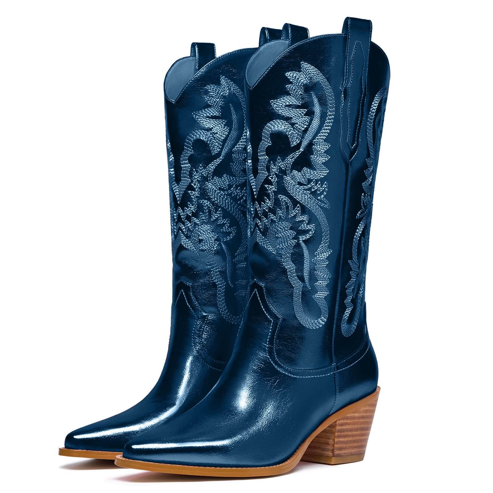 Embroidered Metallic Western Cowgirl Boots