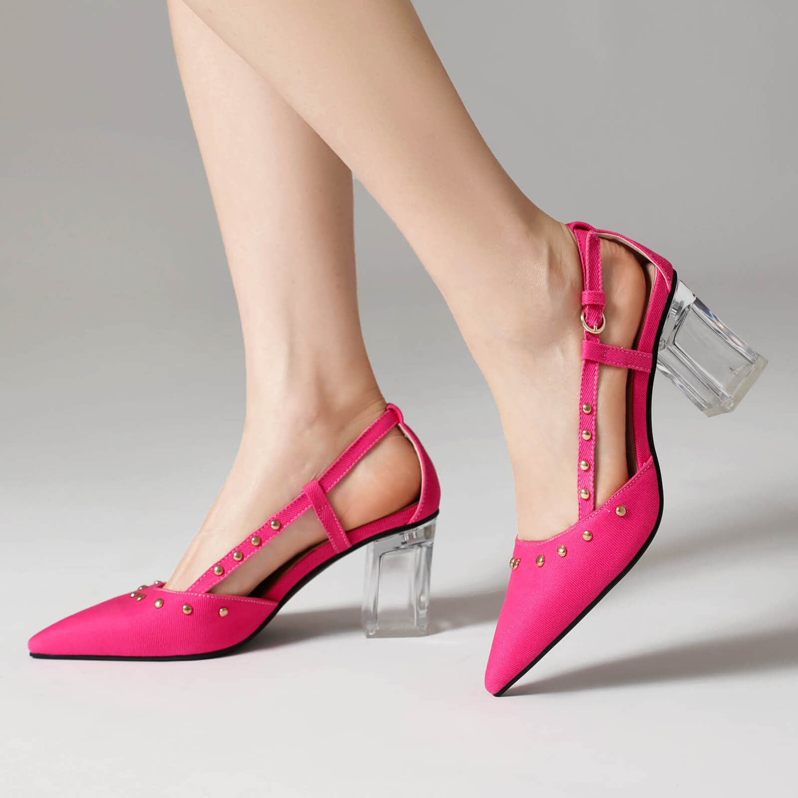 Pointed Toe Closed Toe Shallow Clear Chunky Heel Pumps