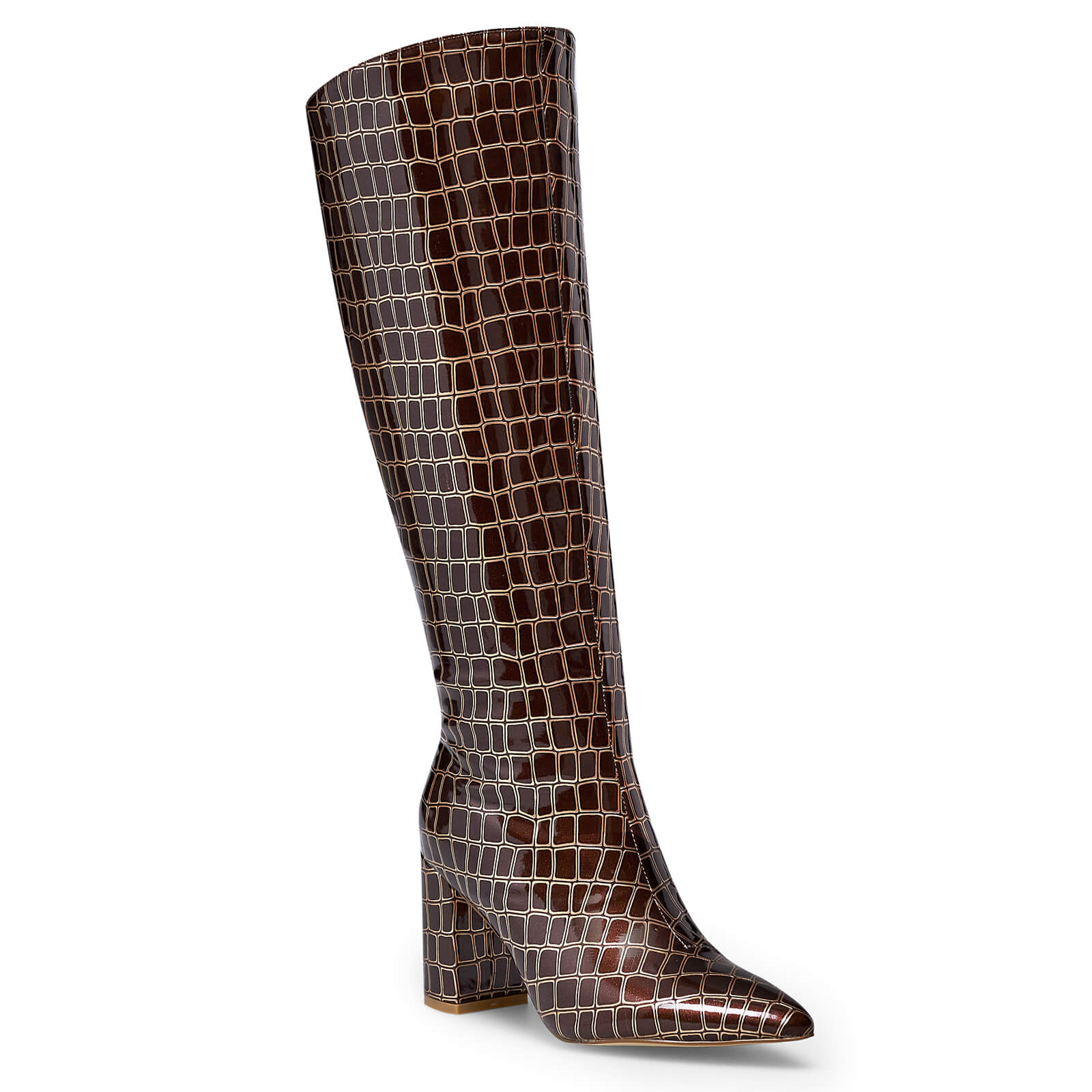 Sexy Alligator-Embossed Pointed Toe Knee High Boots