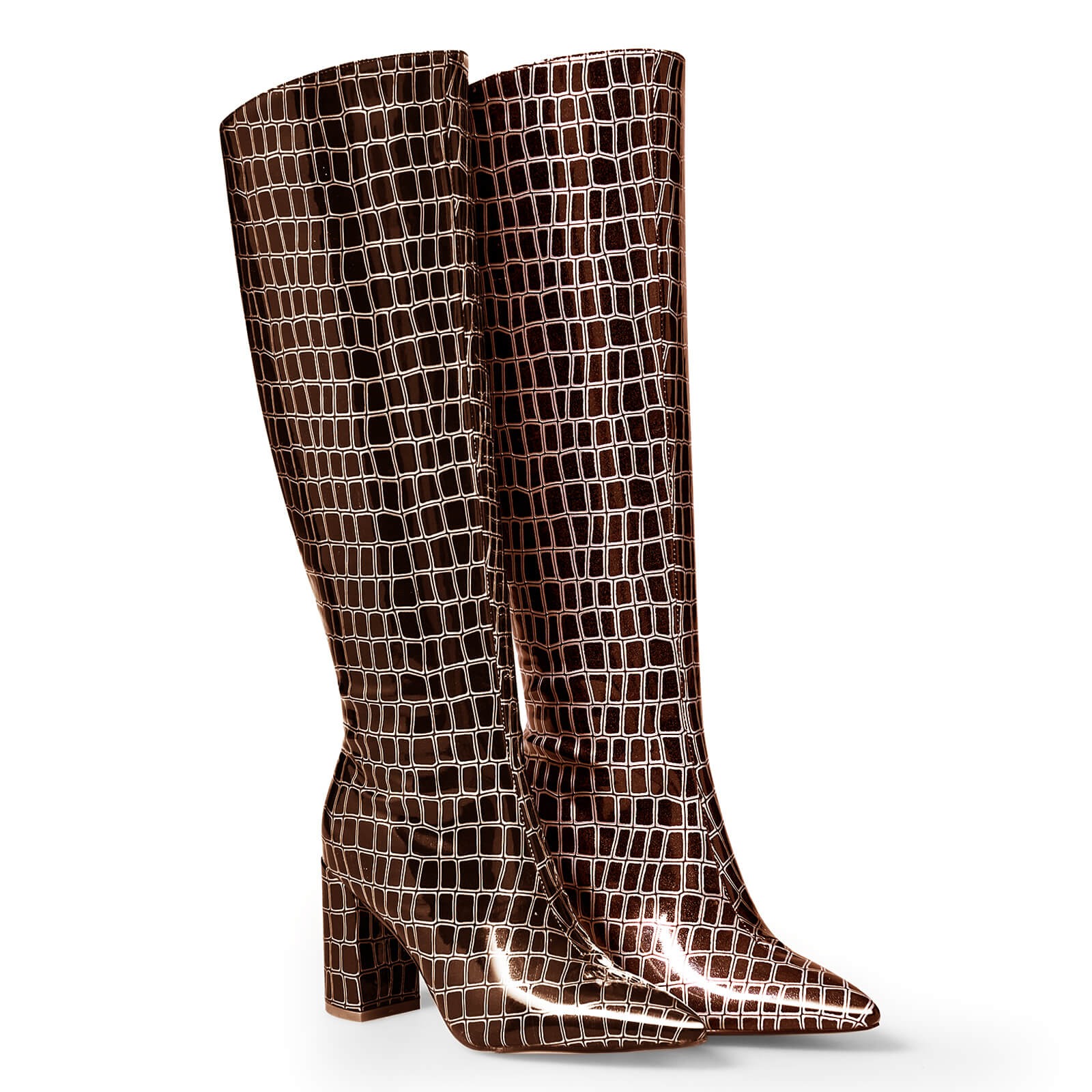 Sexy Alligator-Embossed Pointed Toe Knee High Boots