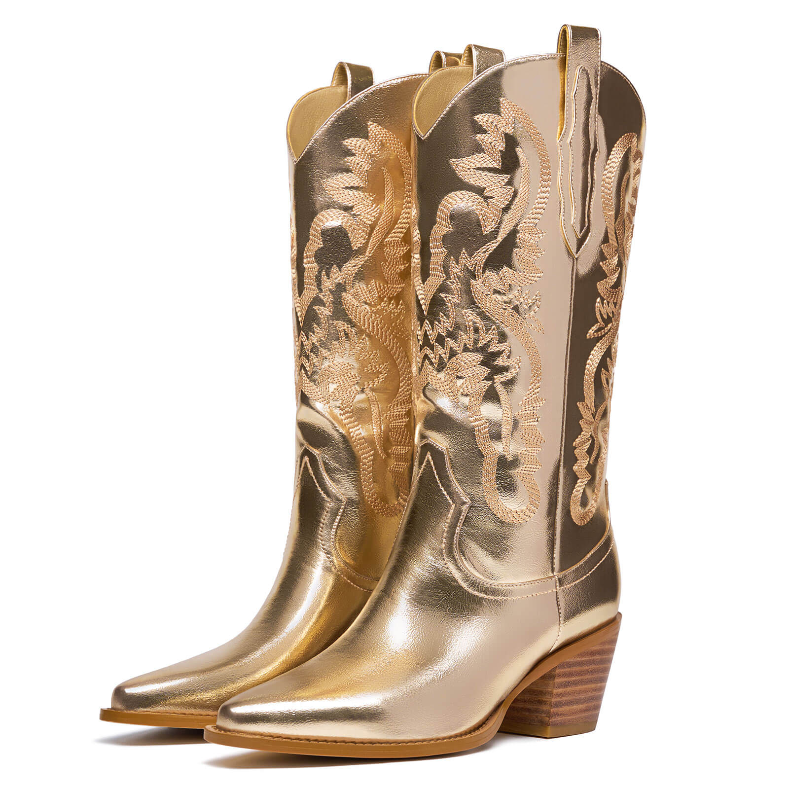 Embroidered Metallic Western Cowgirl Boots