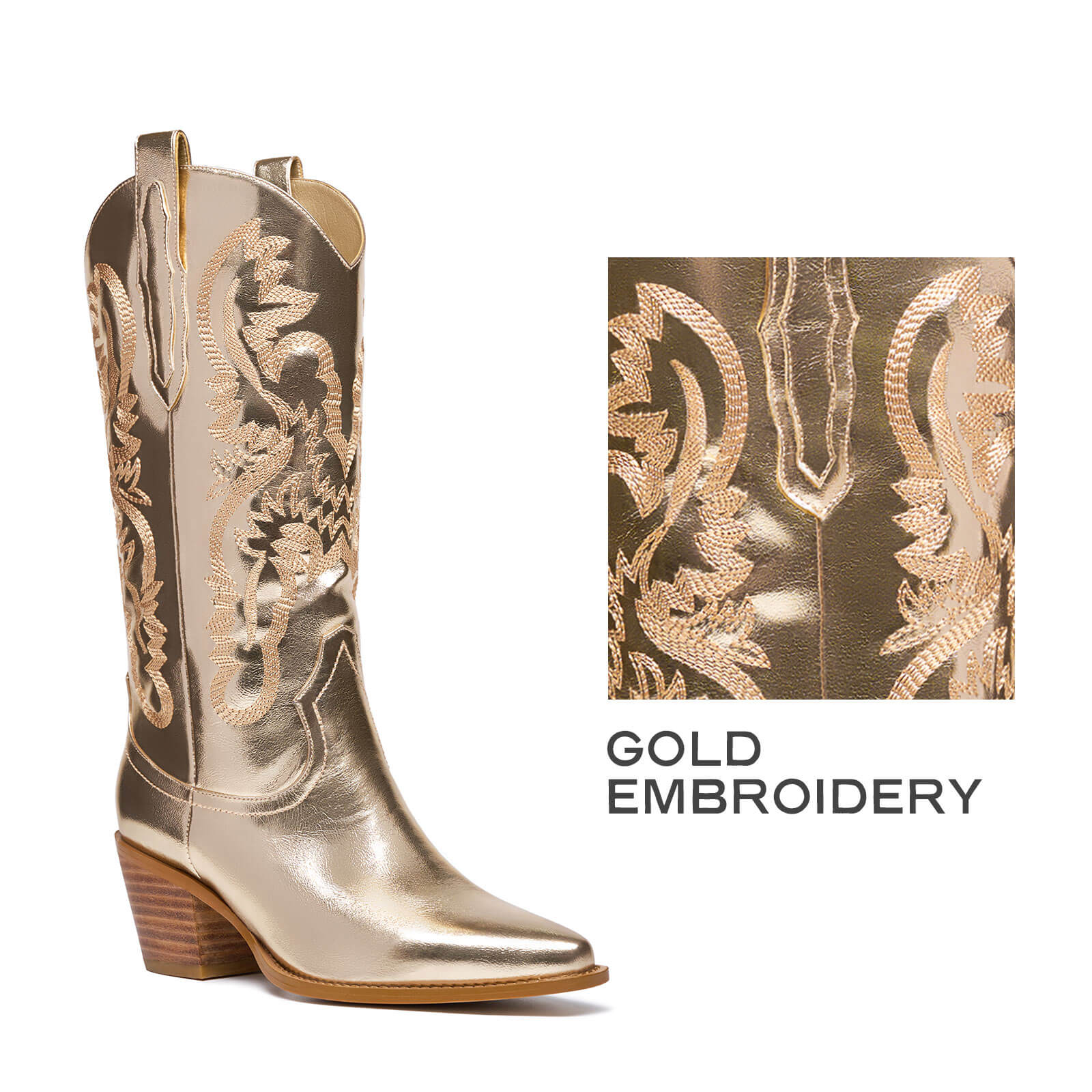 Embroidered Metallic Western Cowgirl Boots