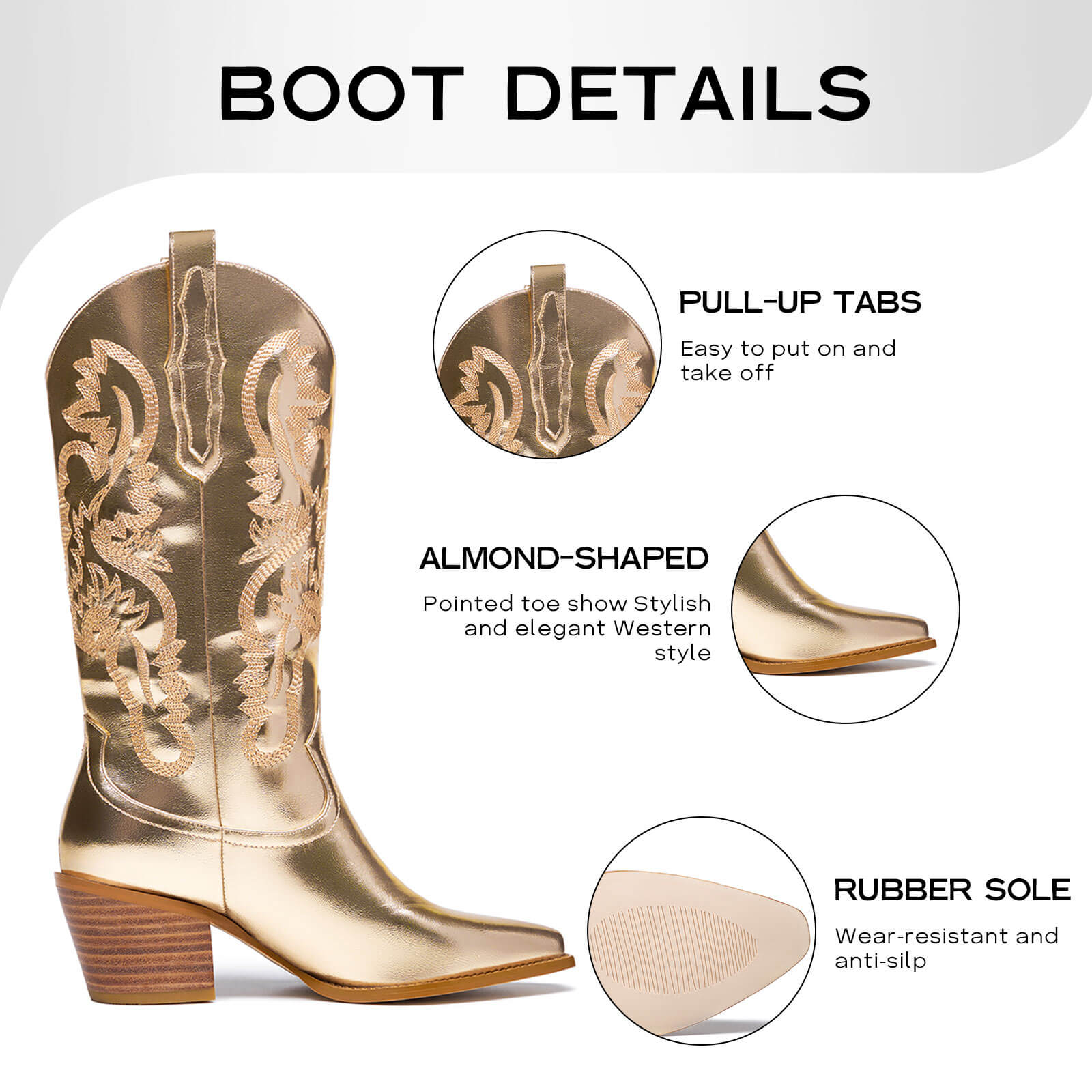 Embroidered Metallic Western Cowgirl Boots