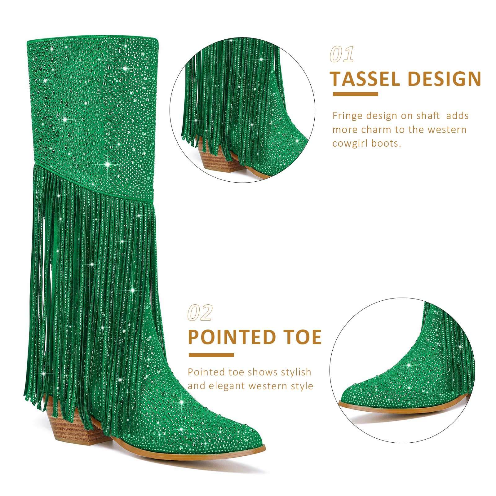 Women's Rhinestone Fringe Knee High Cowboy Boots