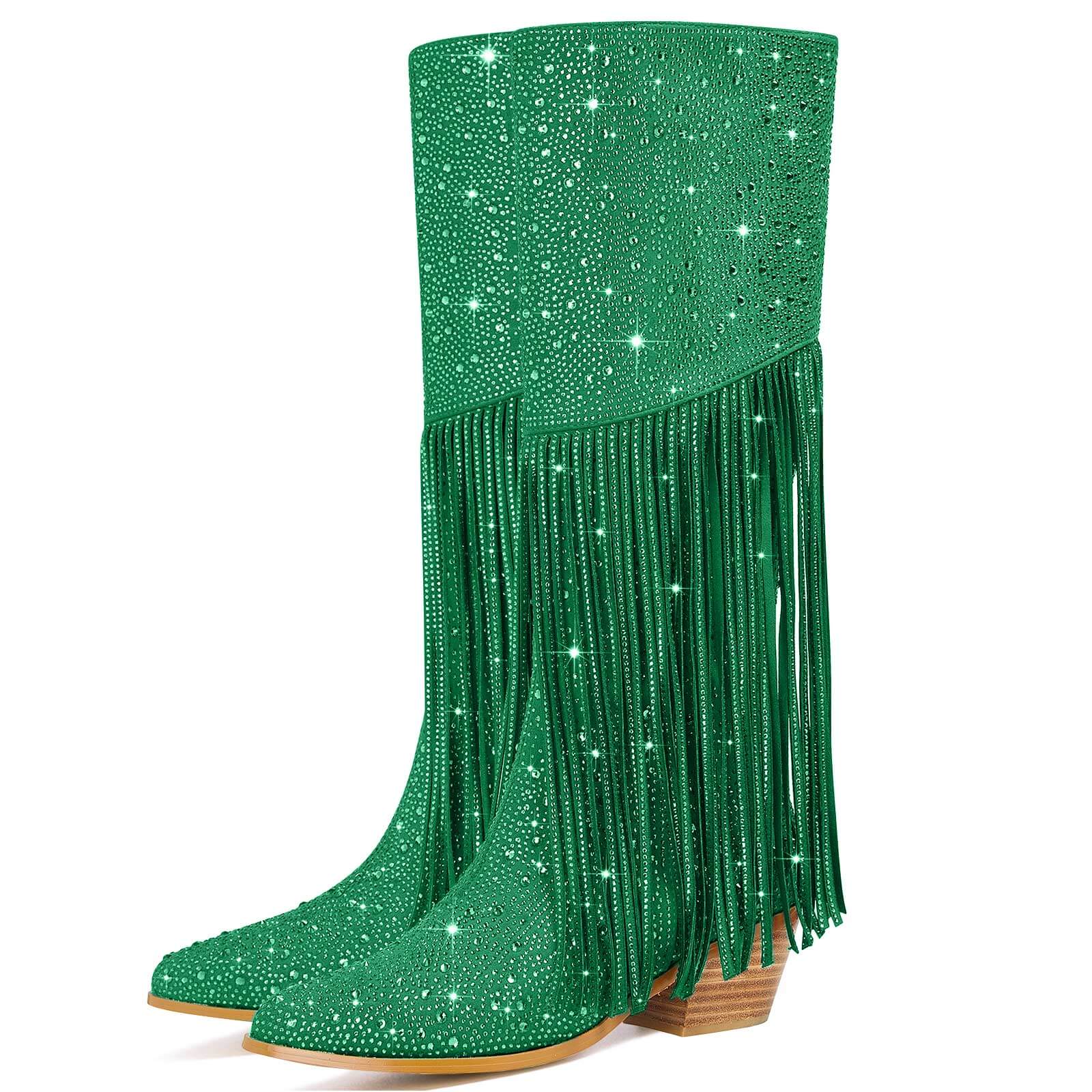 Women's Rhinestone Fringe Knee High Cowboy Boots