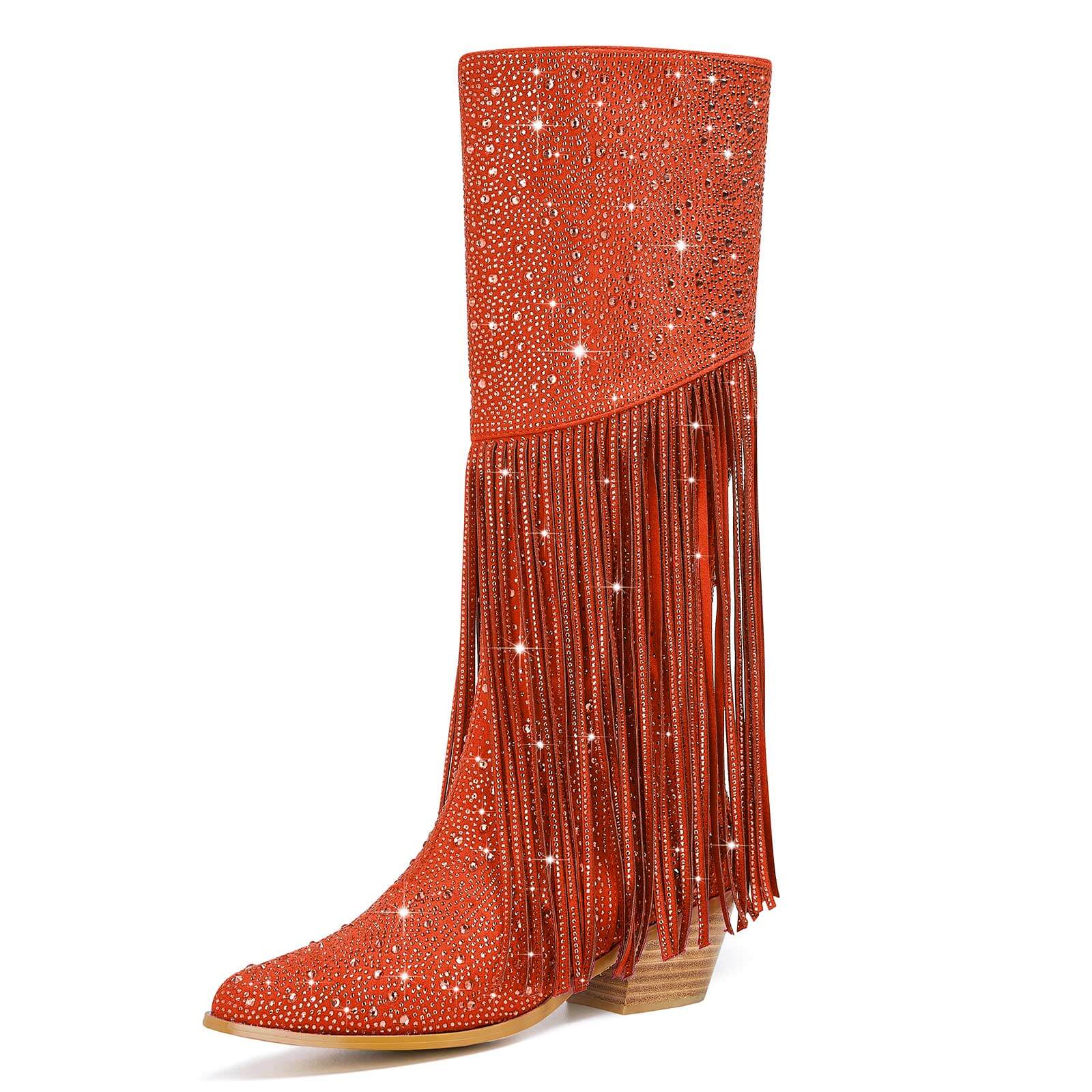 Women's Rhinestone Fringe Knee High Cowboy Boots