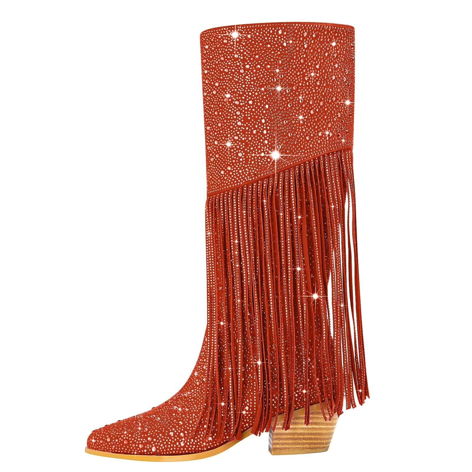 Women's Rhinestone Fringe Knee High Cowboy Boots