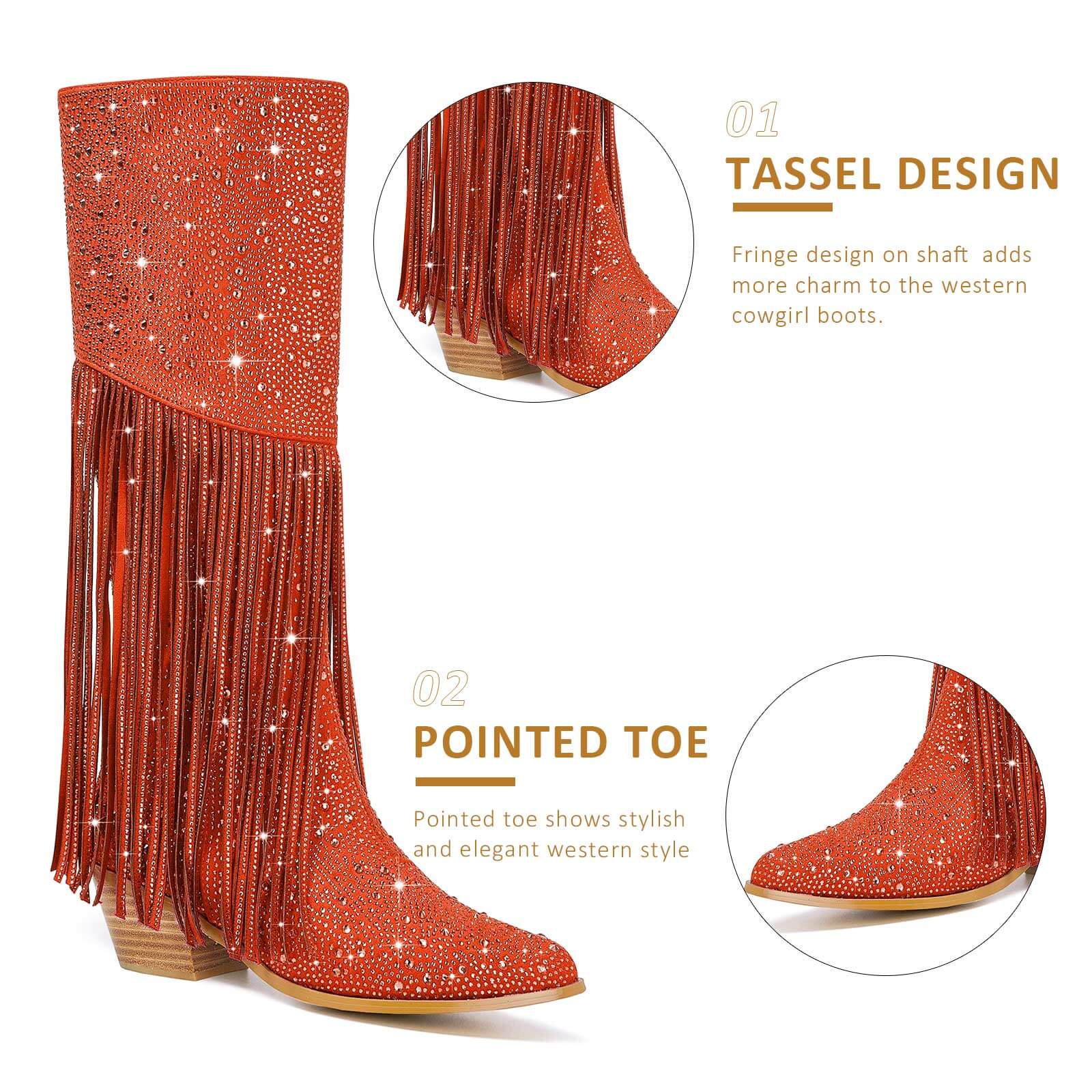 Women's Rhinestone Fringe Knee High Cowboy Boots