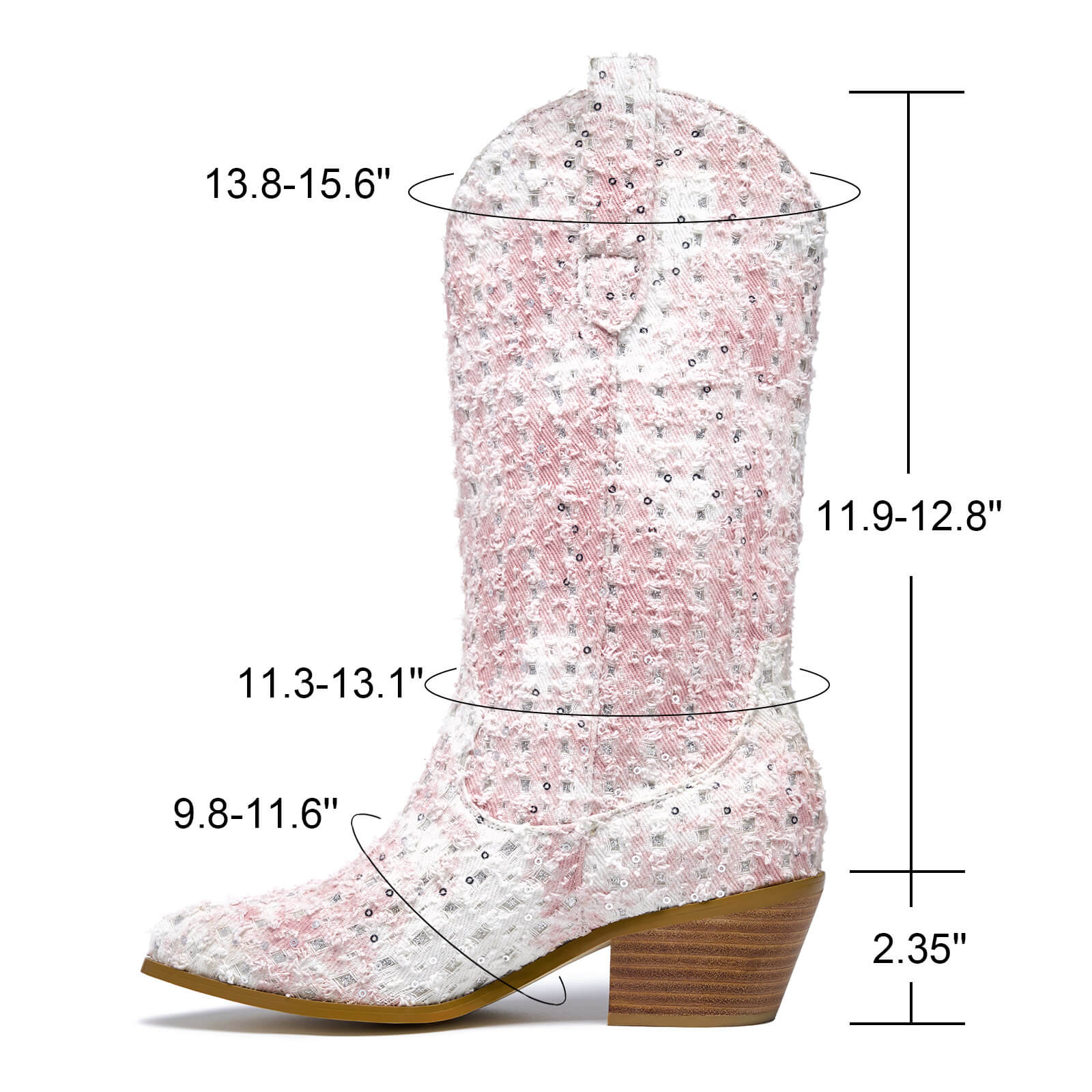 Western Shiny Sequin Denim Cowboy Mid Calf Boots